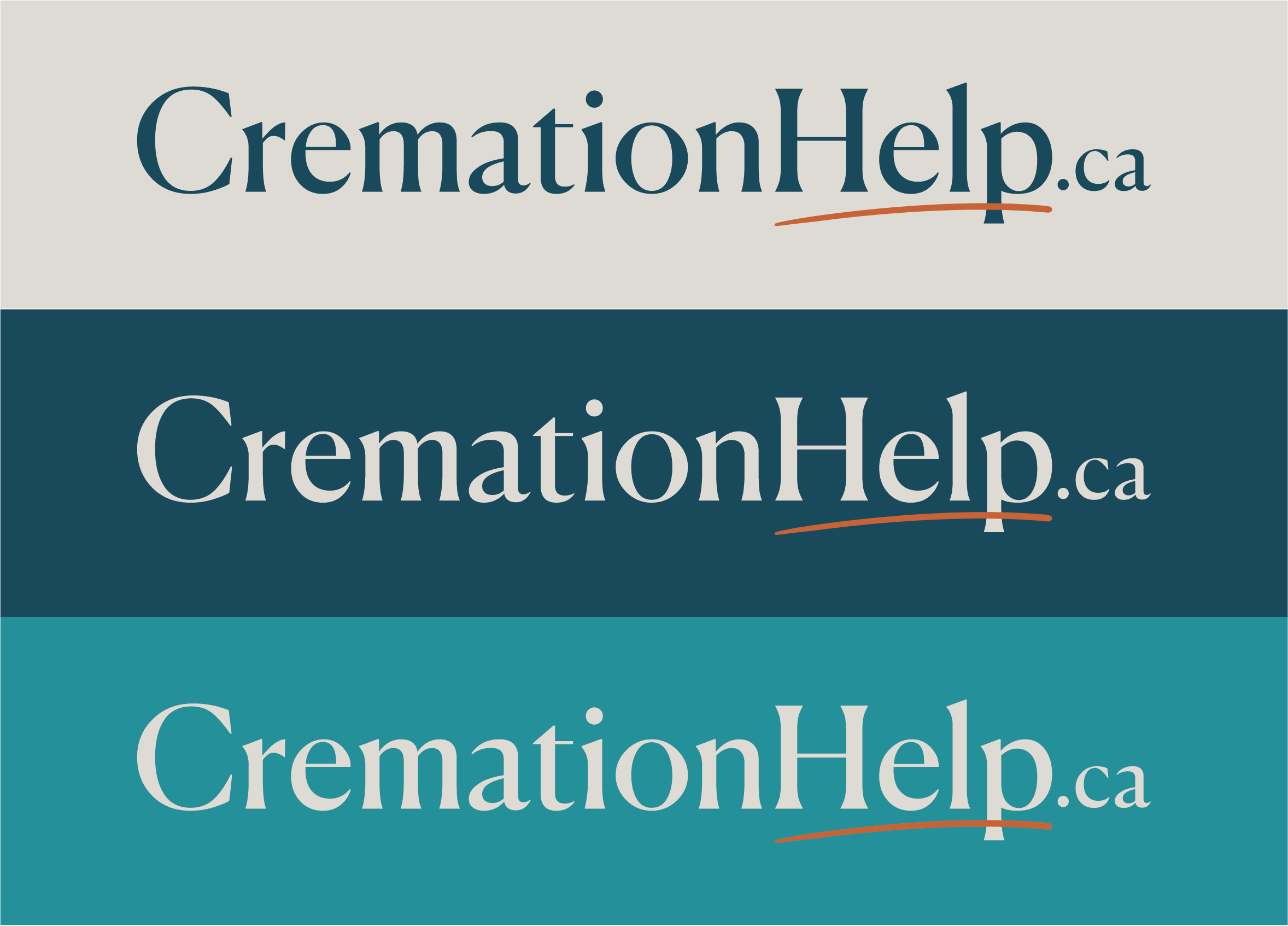 The image features a repeating pattern of the CremationHelp.ca logo, with the text 'CremationHelp.ca' in large font, alternating background colors of light gray, dark teal, and teal.
