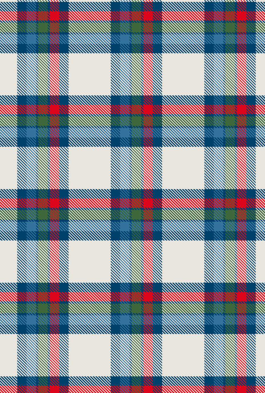 Close-up of a traditional tartan plaid pattern with red, green, blue, and white colors.