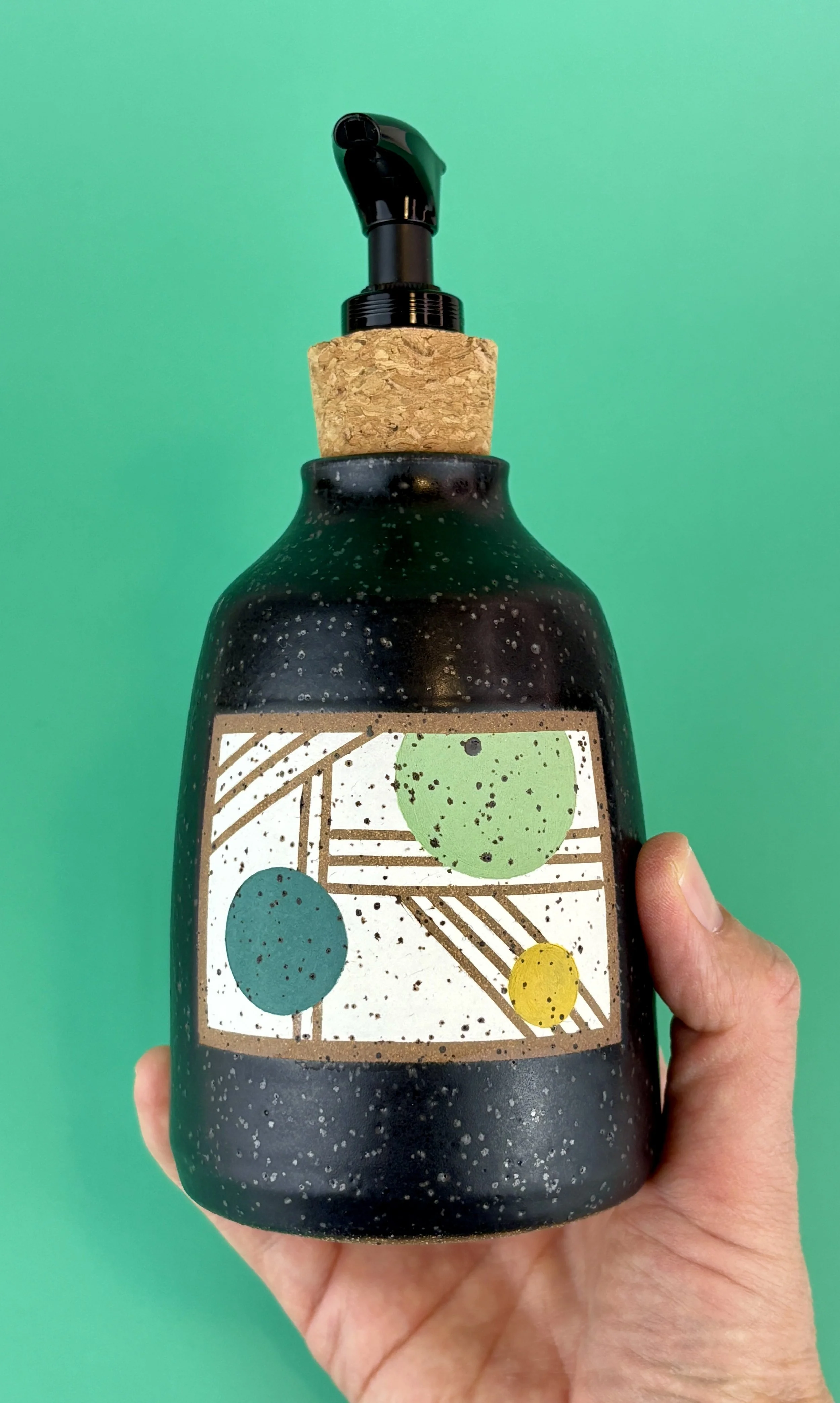 Speckled Soap Pump, Floating Circles w/ Green