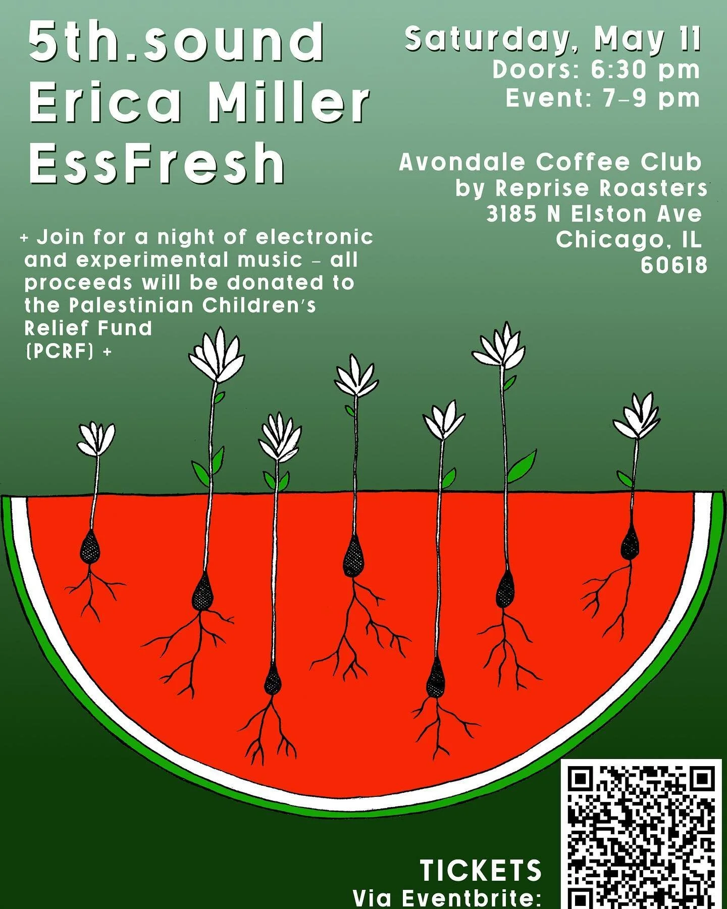 Join us for an evening of experimental soundscapes and sonic exploration as we gather to support the Palestinian Children&rsquo;s Relief Fund (PCRF). Featuring three electronic music performers - @essfresh , @ericamillermusic and @5th.sound - and the