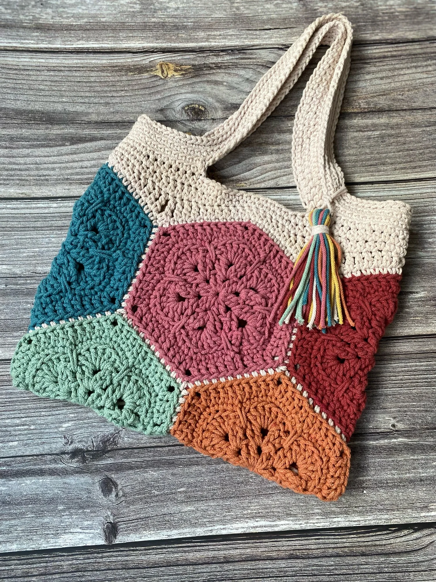 African Flower Hexagon Crochet Tote Bag Sophia Dissanayake Design