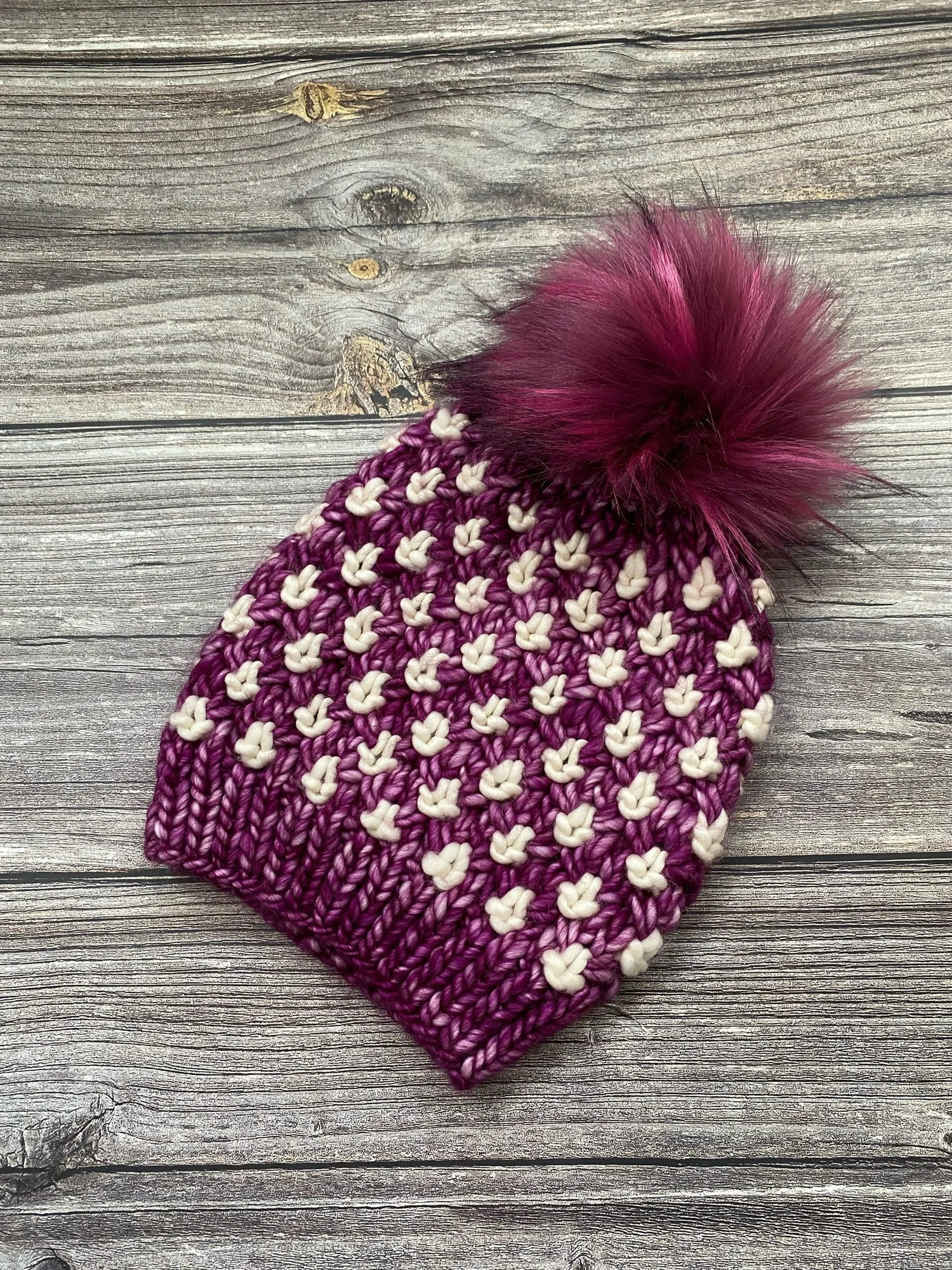 Luxury Handmade Merino Wool Knitted Pom Pom Beanie Hat in 