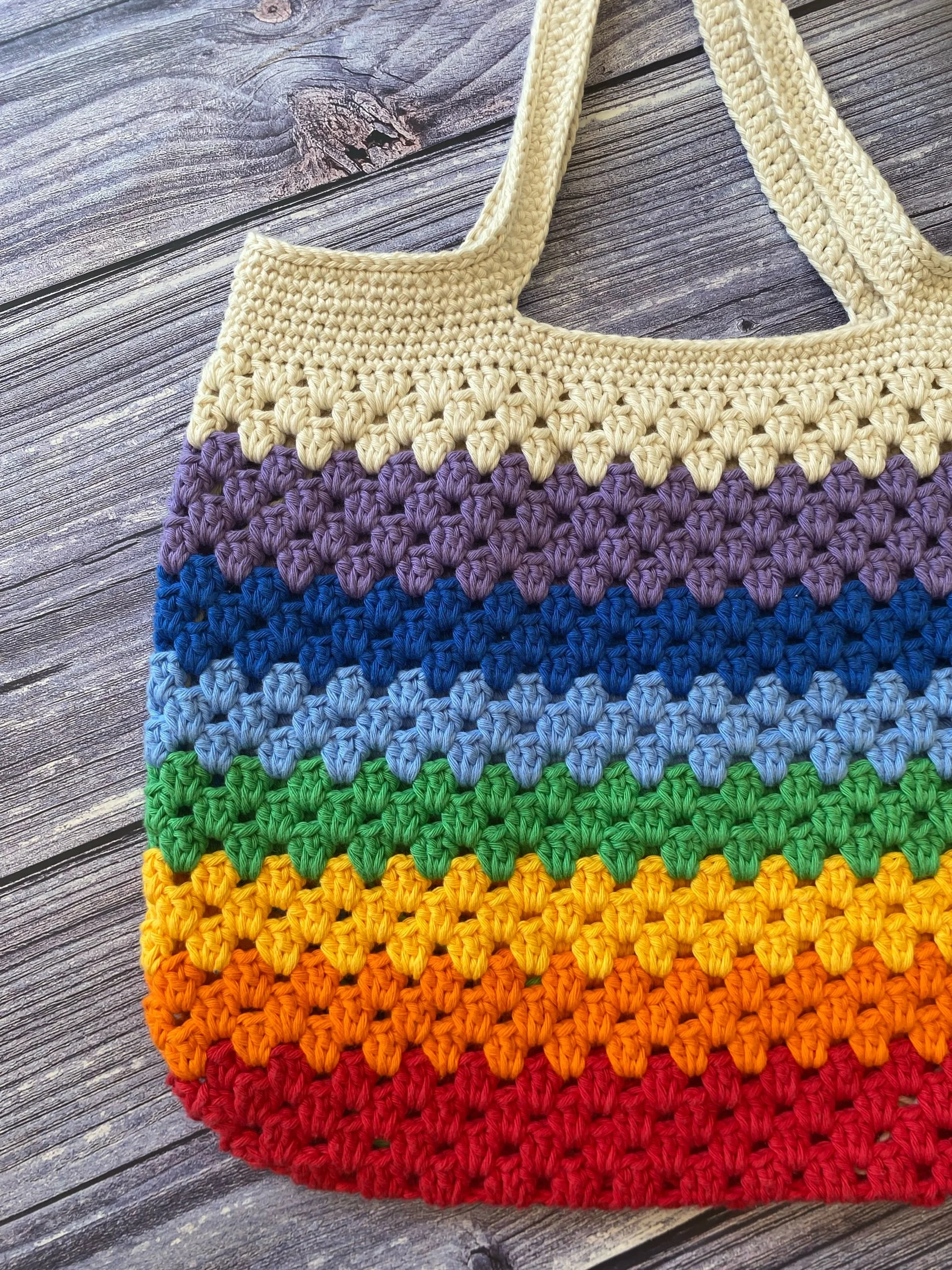 Rainbow Stripe Crochet Cotton Tote bag, 100% cotton