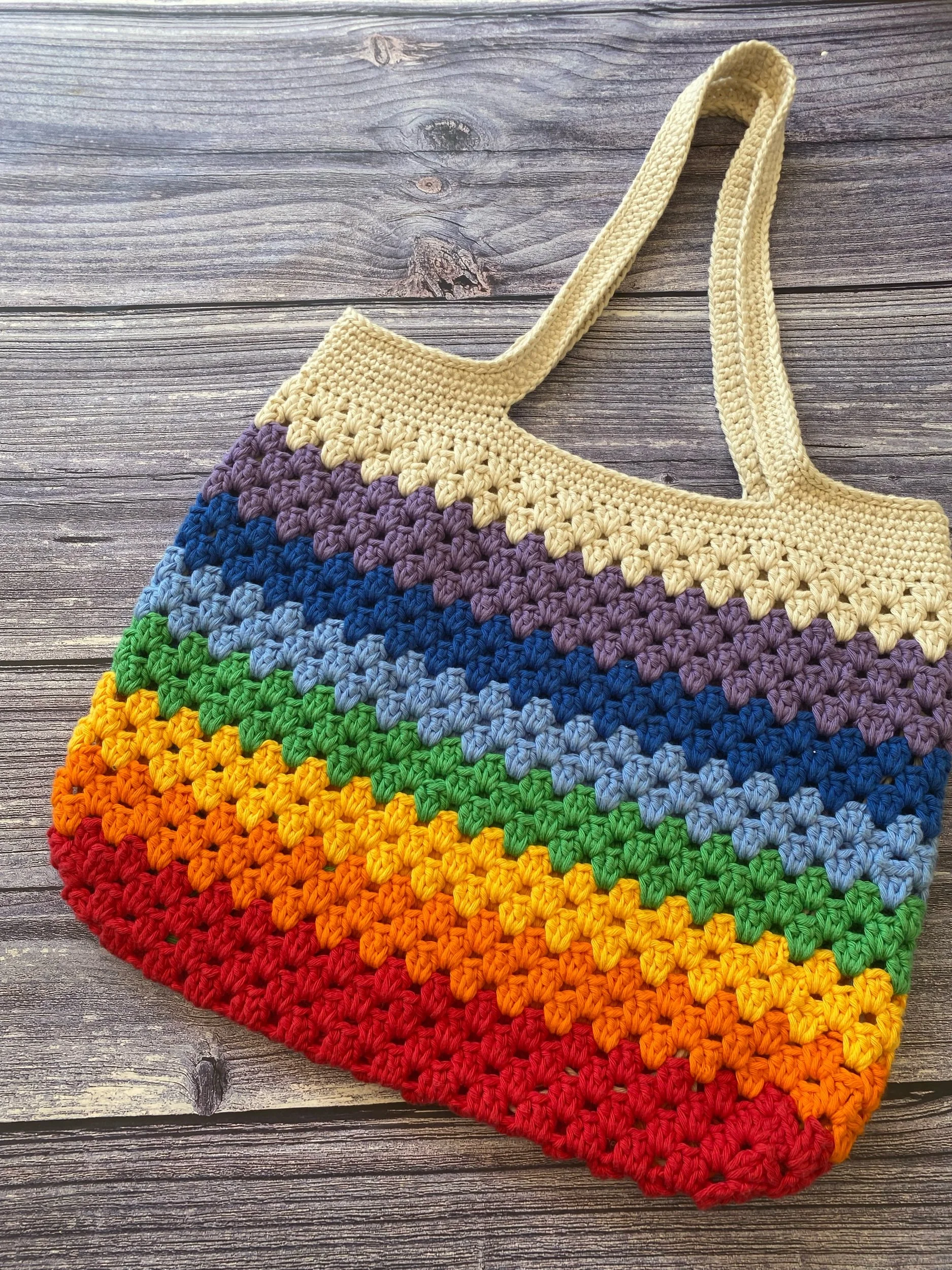 Rainbow Stripe Crochet Cotton Tote bag, handmade bags