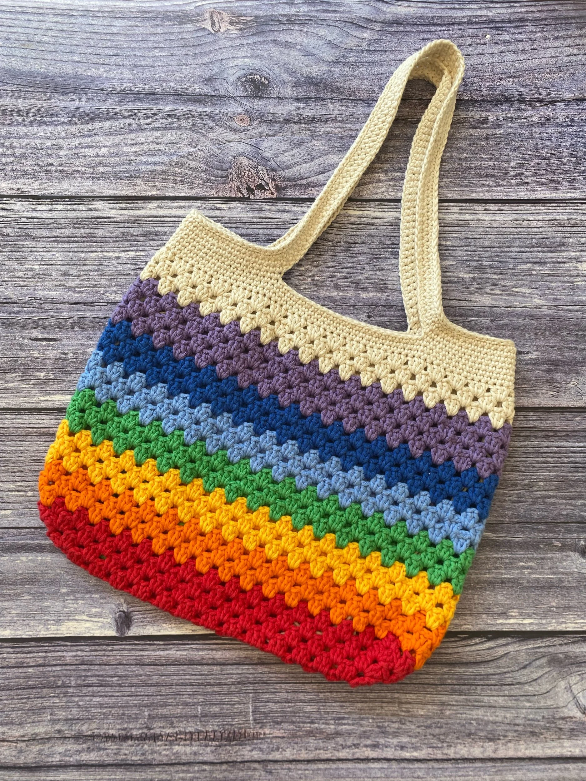 Rainbow Stripe Crochet Cotton Tote bag, 100% cotton