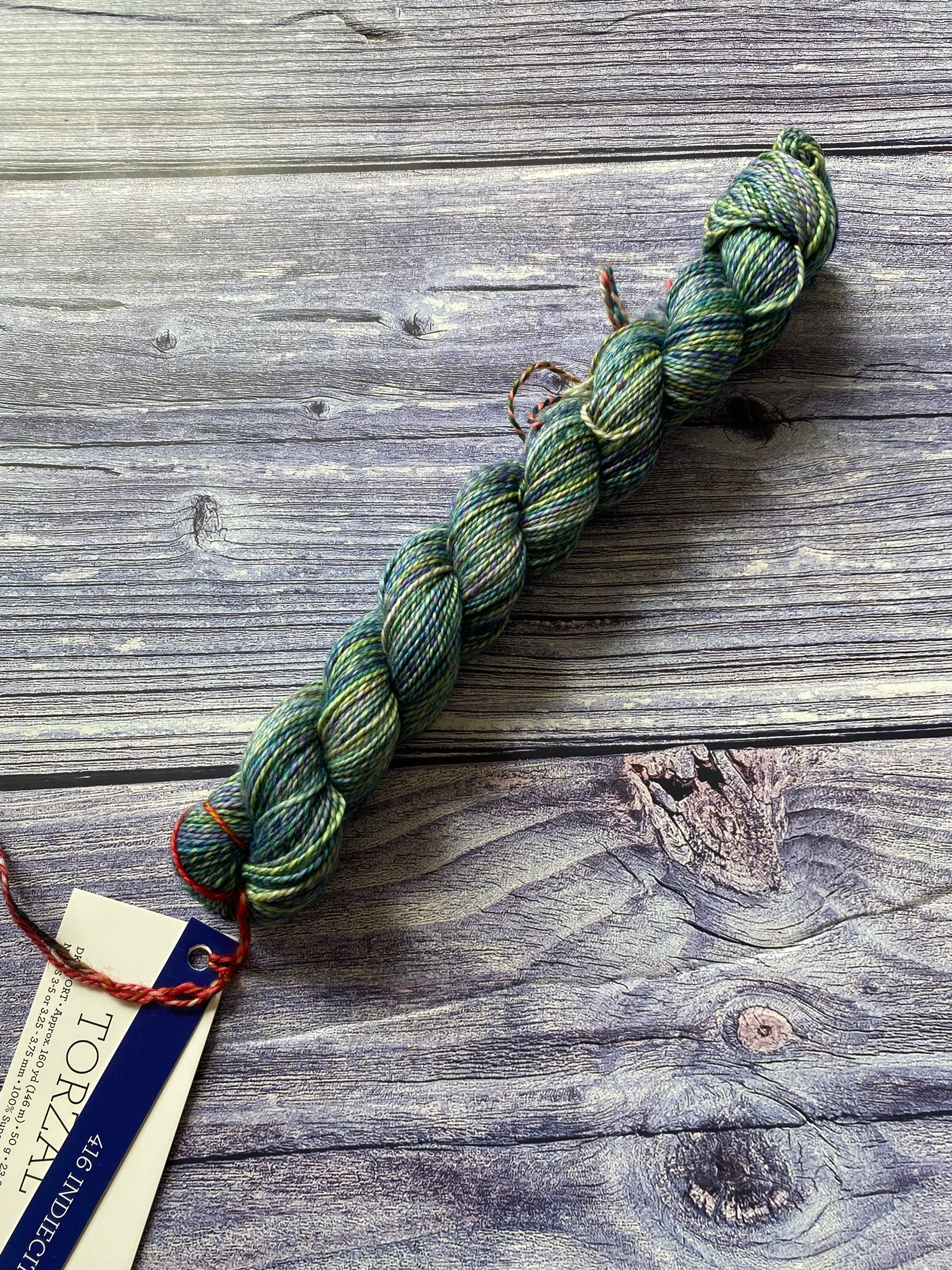 Malabrigo Torzal Indiecita, sport dk weight merino wool, handdyed yarn, green blue merino wool