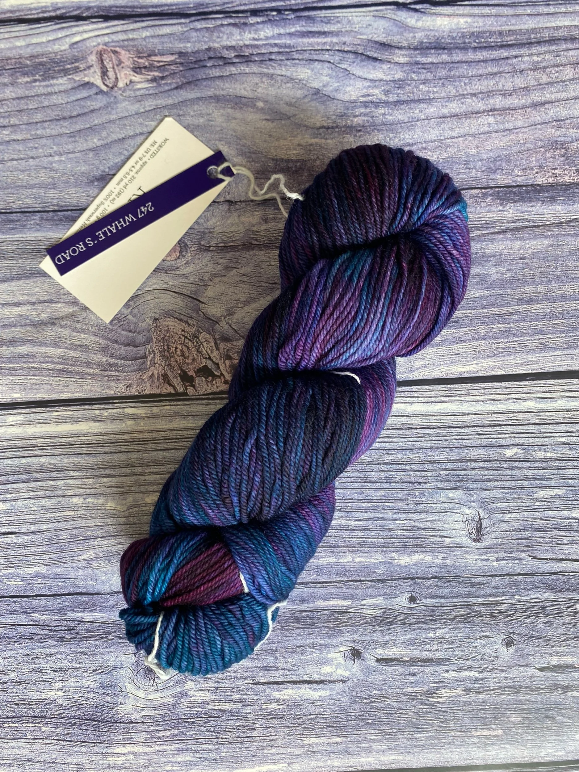 Malabrigo rios whales road, merino wool, hand dyed yarn, blue purple merino wool