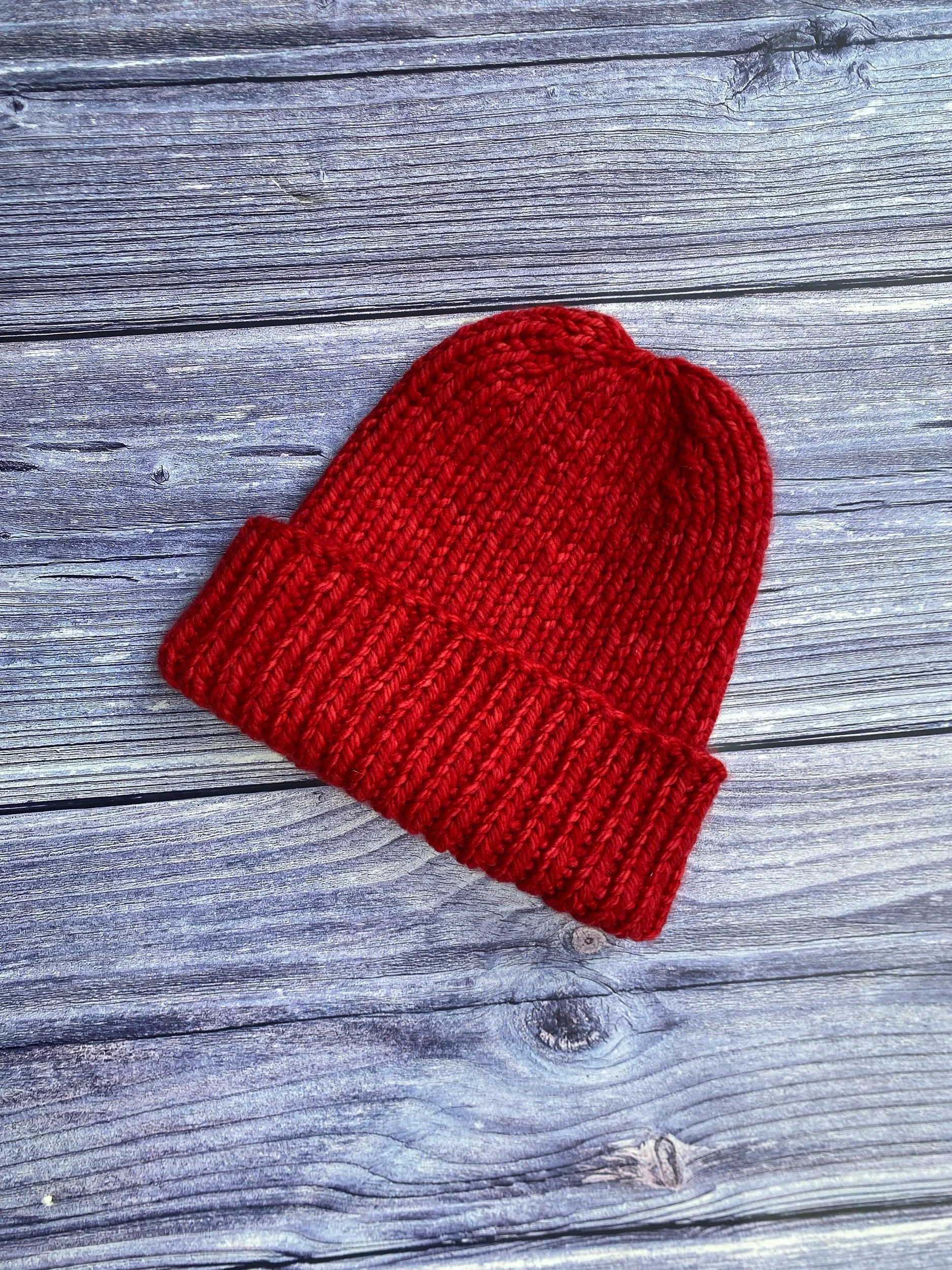 100% Merino Wool Rib Beanie in Ravelry Red
