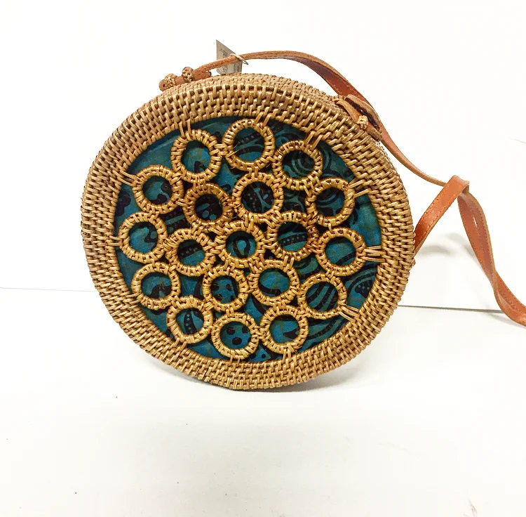 Round Rattan Cross Body Purse