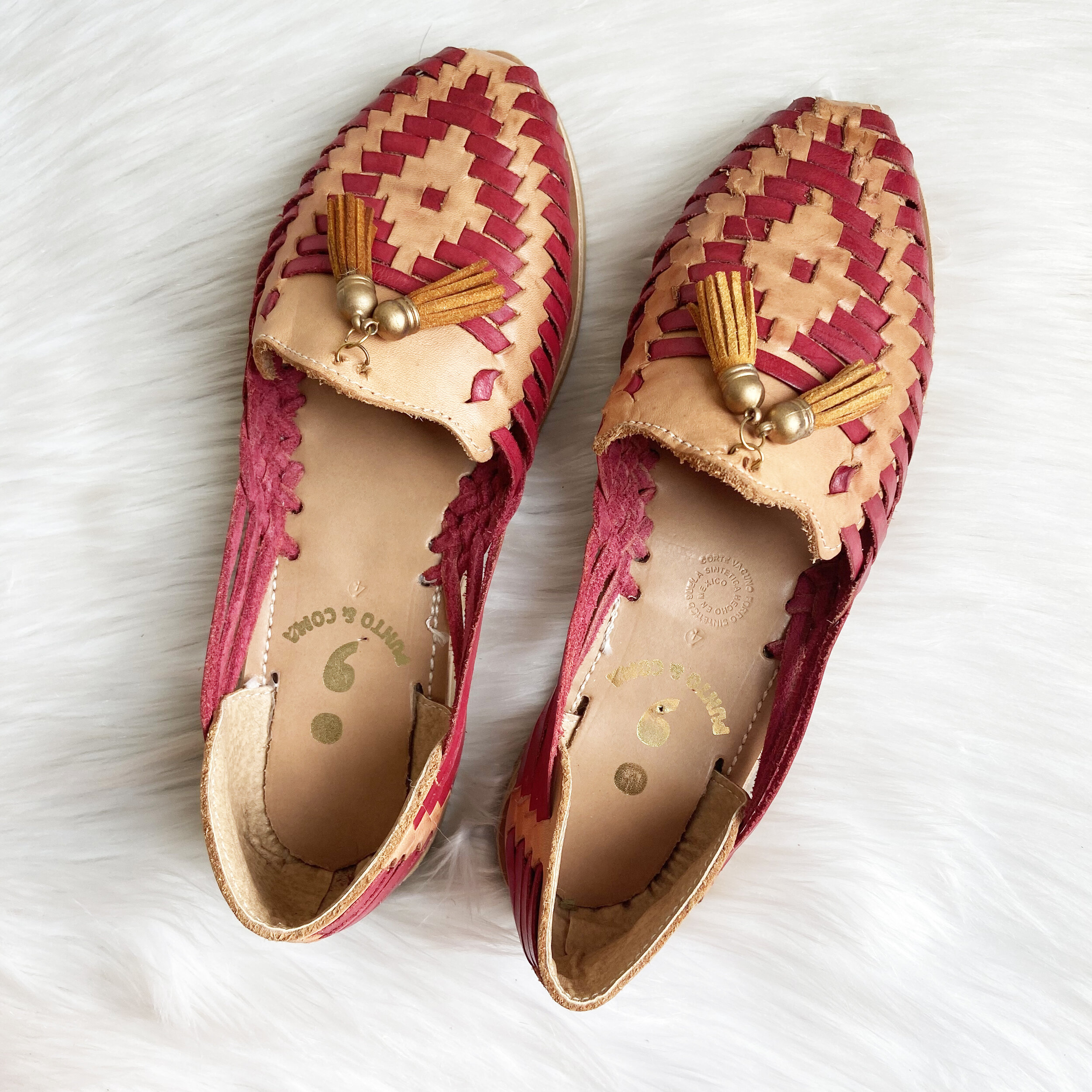 Huarache Mexican Sandals with Tassel Red