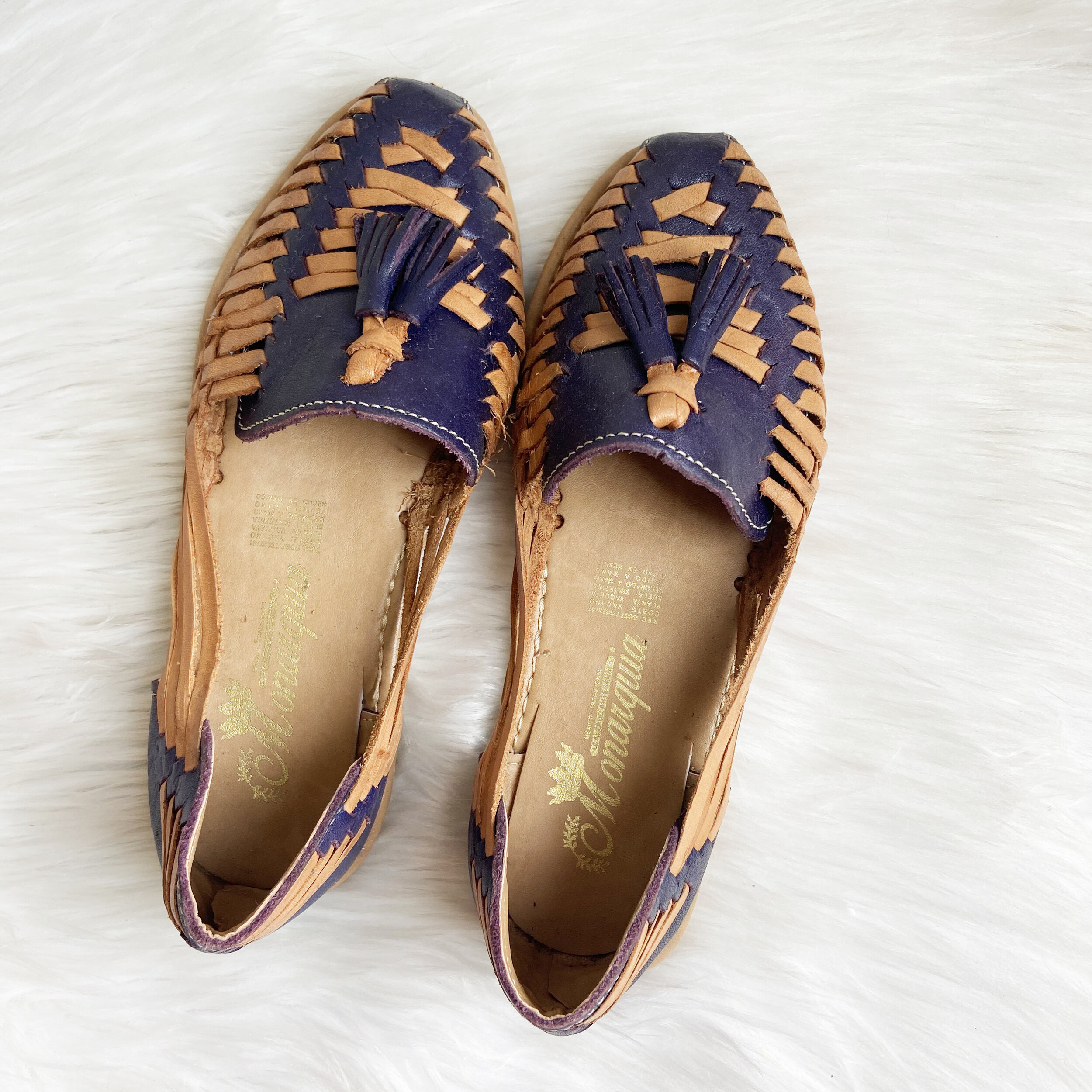 Huarache Mexican Sandals with Tassel Navy