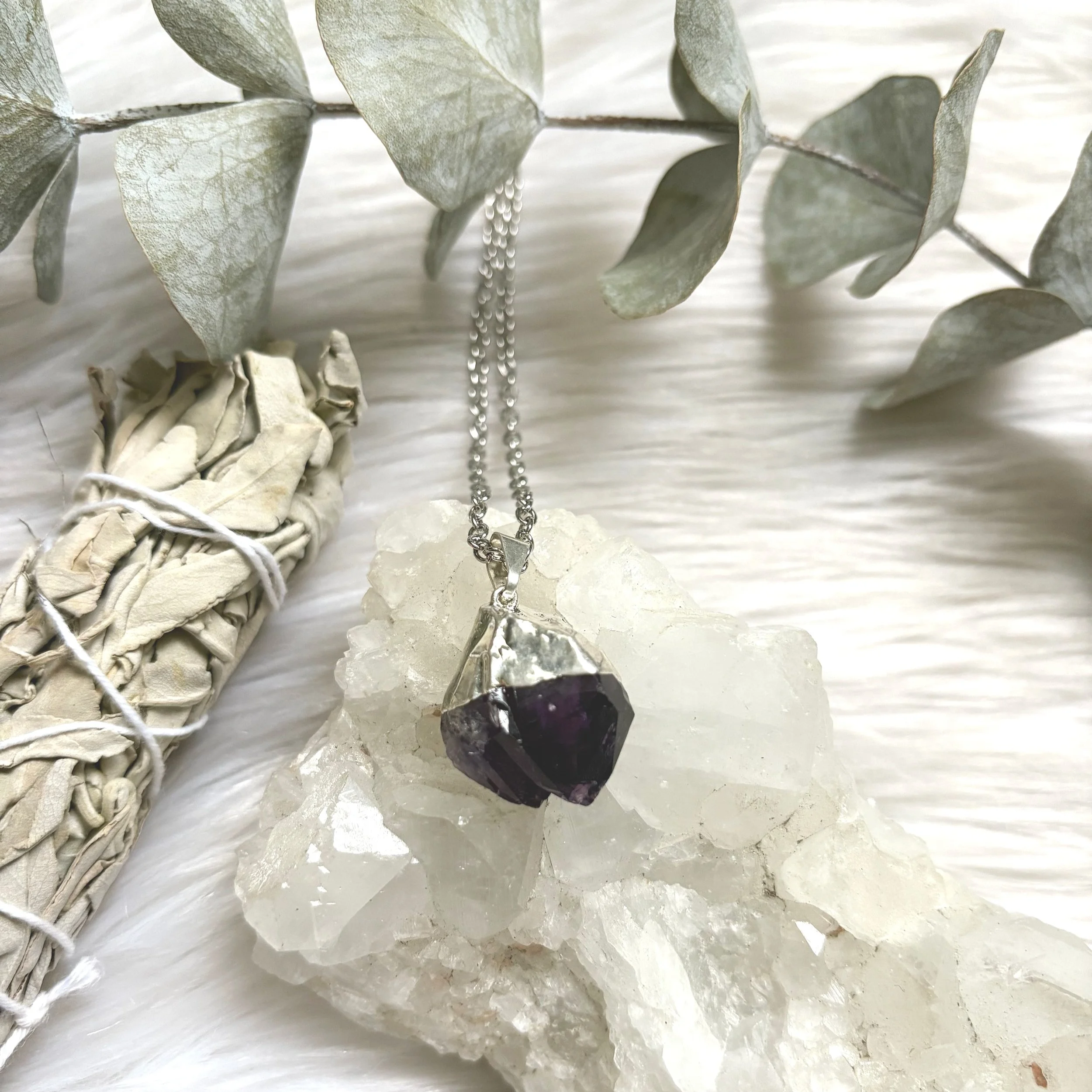 Raw Amethyst Necklace Silver 2