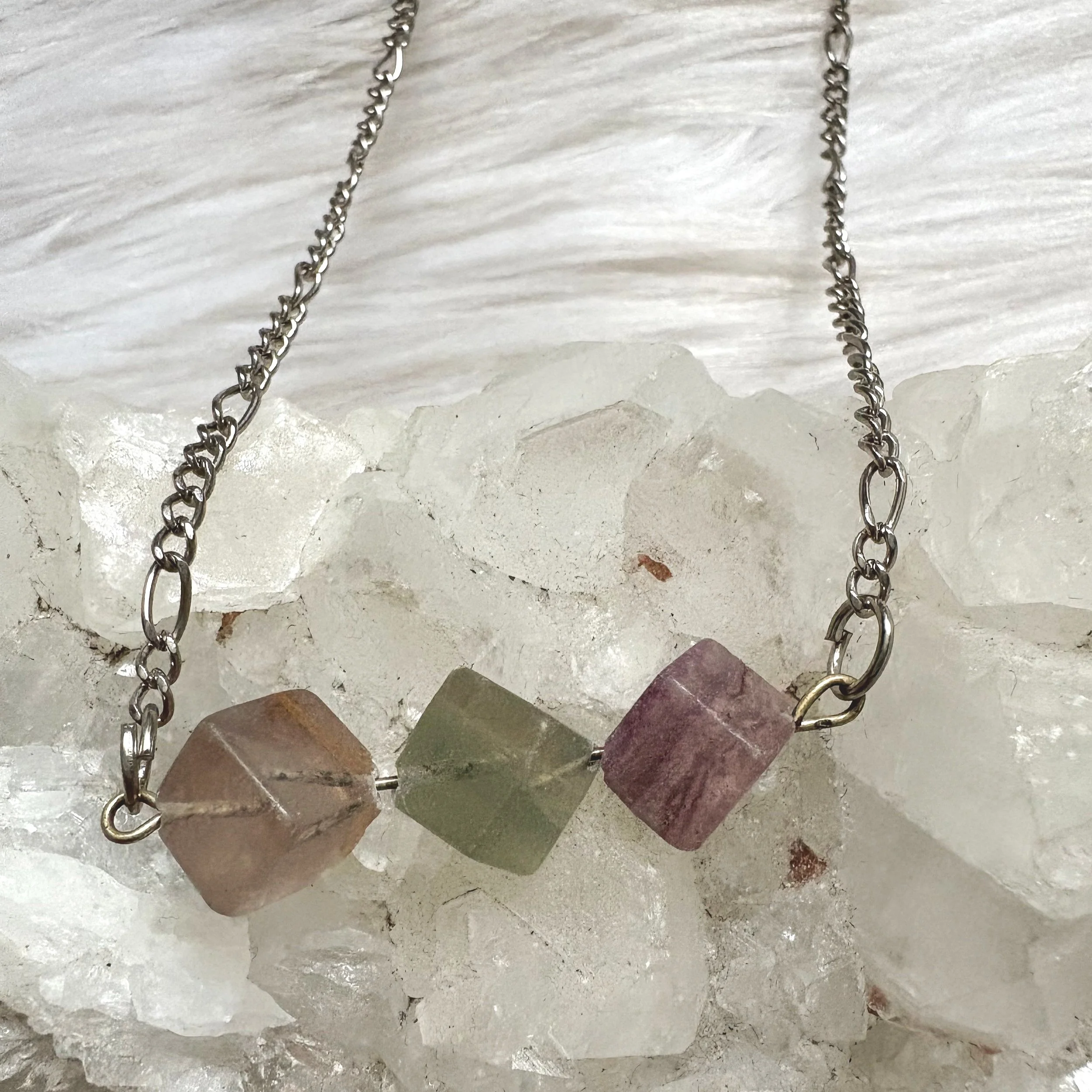 Square Rainbow Fluorite Necklace
