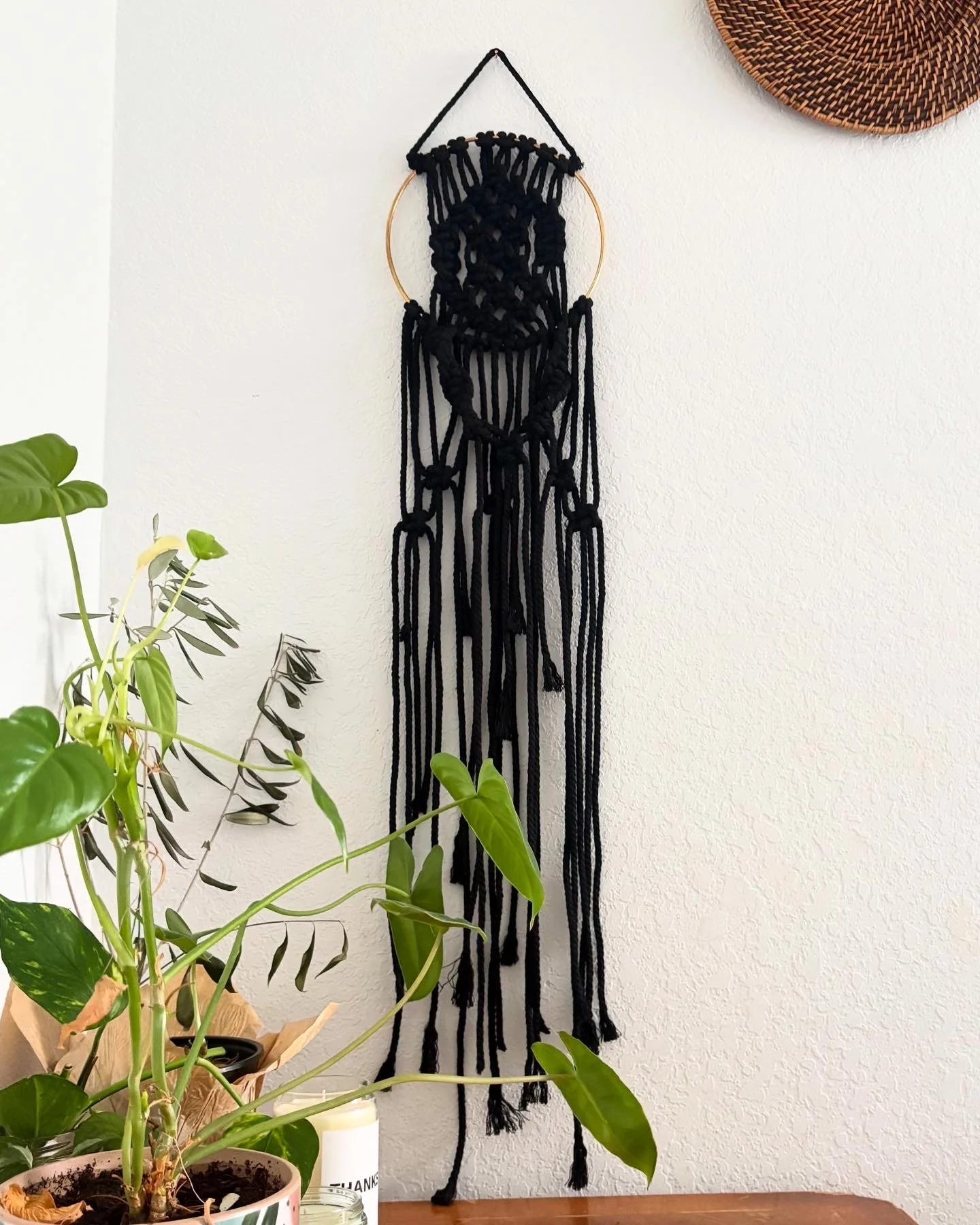 Black Macrame on Gold Hoop
