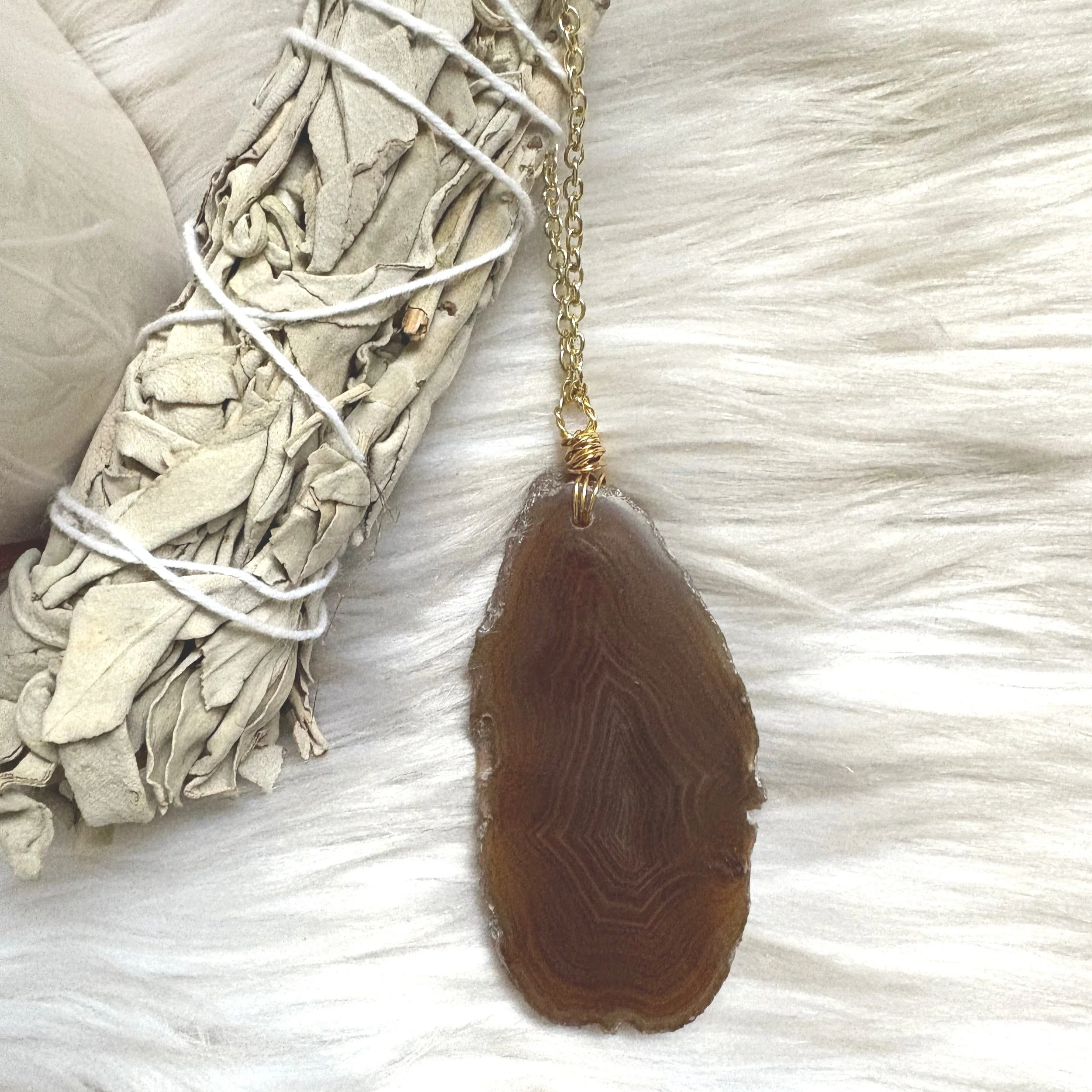 Long Brown Agate Necklace