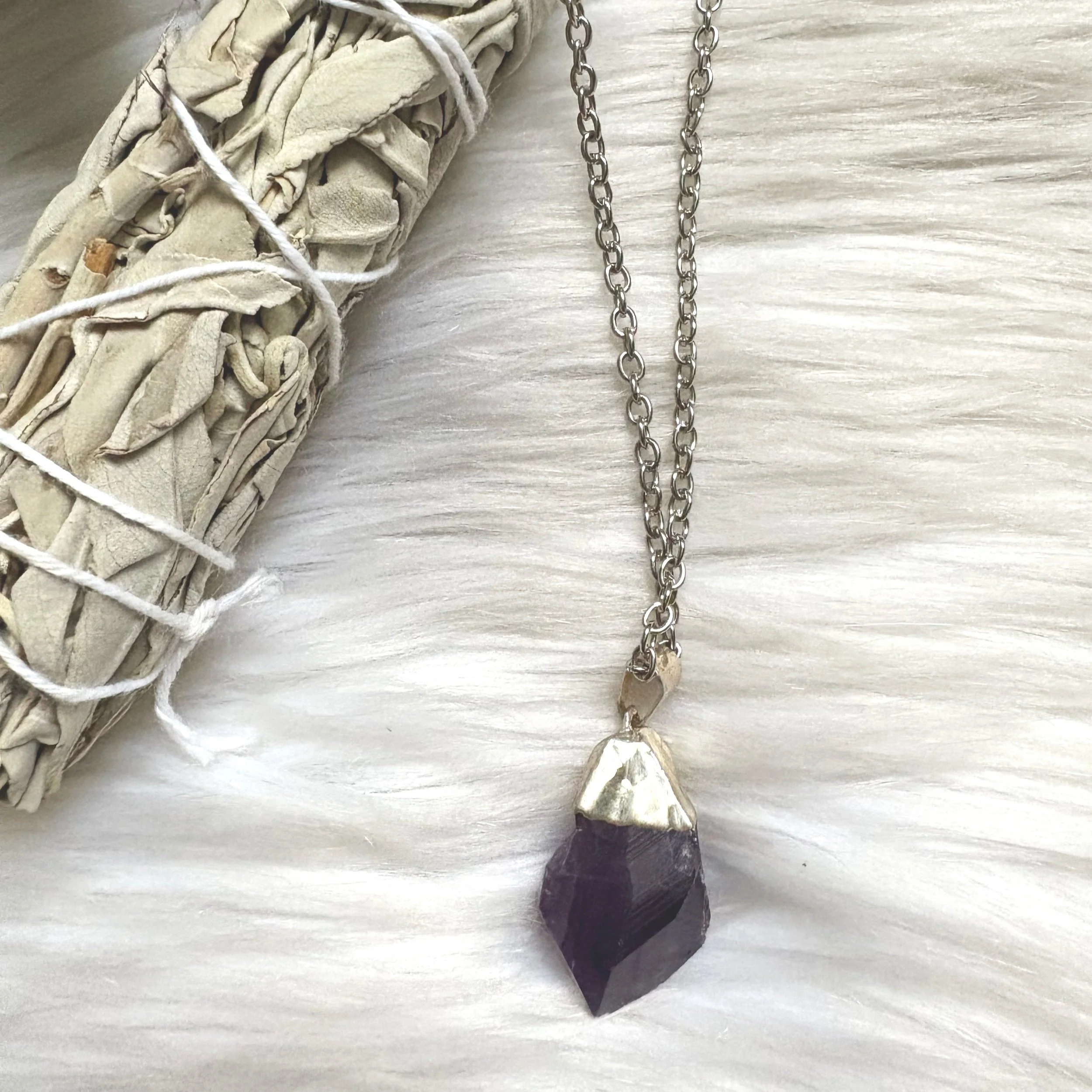 Raw Amethyst Necklace Silver 1