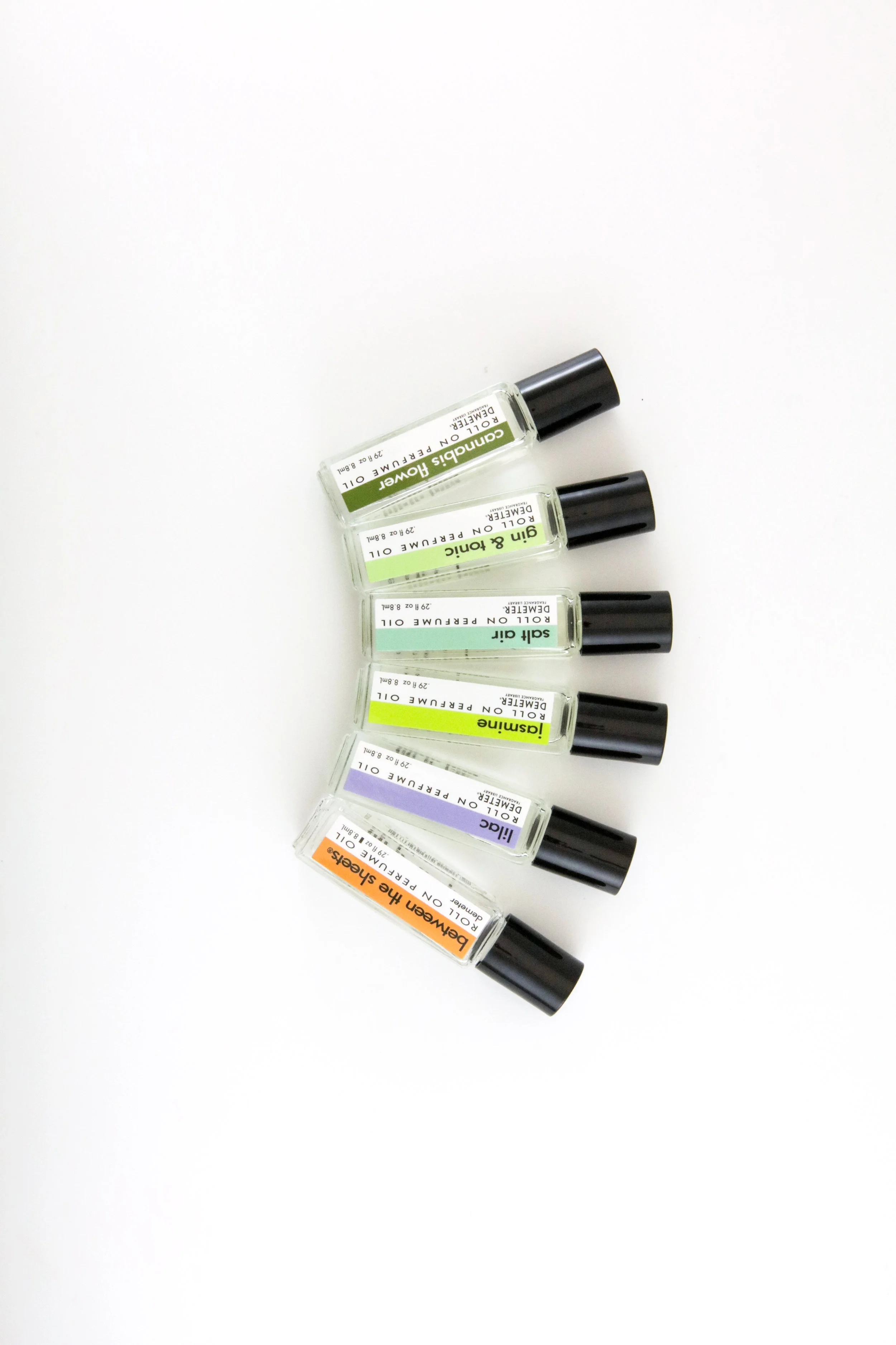 Beauty Item: Demeter Fragrance GODDESS OF AGRICULTURE DEMETER FRAGRANCE made its mission to capture the beautiful essence of nature, then bottle it in wearable form. Each PMSBOX includes one scent: SALT AIR : Sends you off to dreamland. GIN & TONIC: Fragrance with a citrus twist. BETWEEN THE SHEETS : Alluring blend of mango, passion fruit, rum. LILAC : A quick burst of unforgettable flowers. CANNABIS FLOWER : First Cannabis focused fragrance on the market. JASMINE: For a captivating, seductive scent.