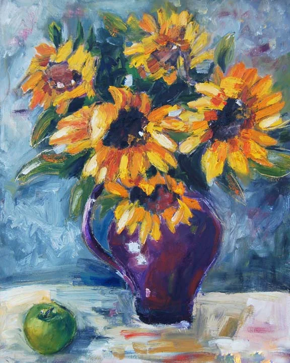 Sunflowers &amp; Green Apple, Giclee on Paper