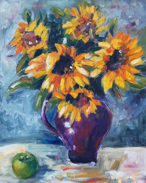 Sunflowers & Green Apple-print sizes-8x10-11x14 inches-originally was painted oil on canvas.jpg