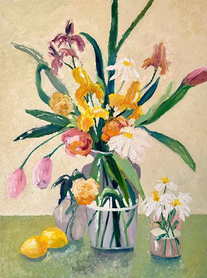 Luminous Harmony: Still Life with Flowers in the Vase and Lemons