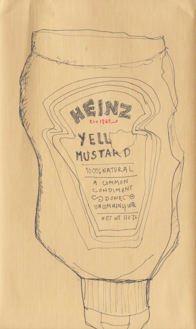 Heinz, Mustard, Sketch, Pen on a Placemat, 9.5x5"