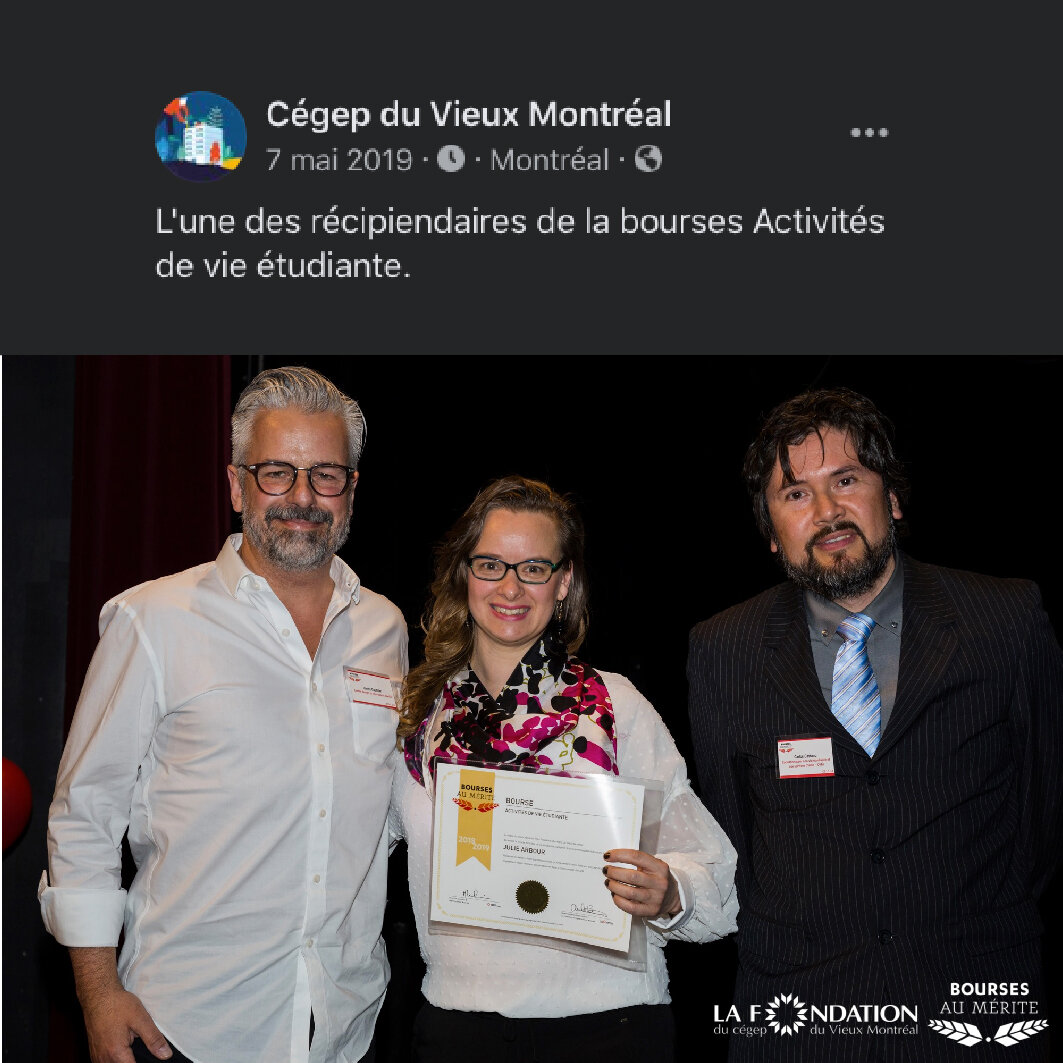 Julie Arbour receives a grant from the Fondation du Cégep du Vieux-Montréal