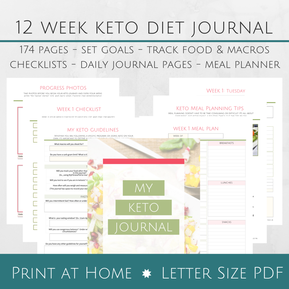 Printable 12 Week Keto Journal with Food Log, Daily Diary and  Meal Planner