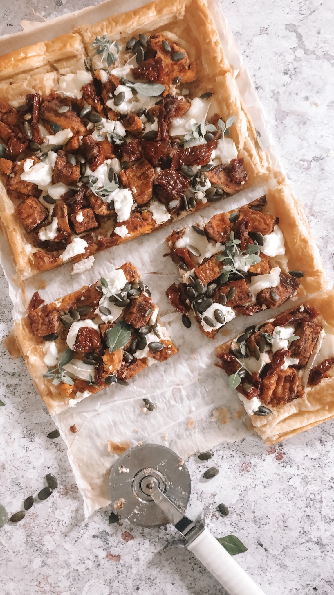 Spiced Sweet Potato Goats Cheese Tart With Sundried Tomatoes Live Better Lucy