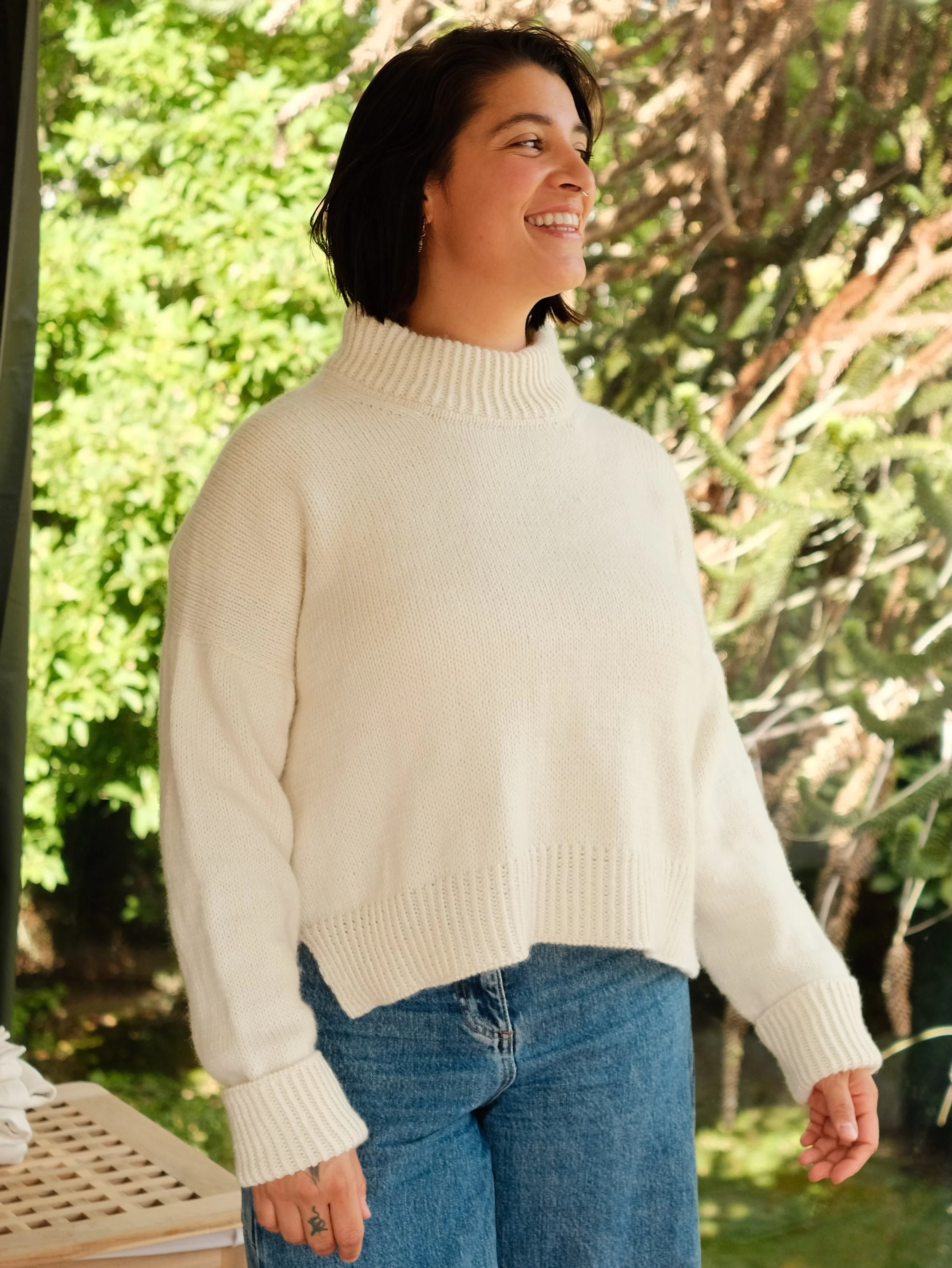 My test knit of the Frostline Sweater is complete and I couldn&rsquo;t be happier about it 🥹
 
I love everything about this piece, from the fit and very well thought details to the drape and colour of the yarn, it truly couldn&rsquo;t be any better.