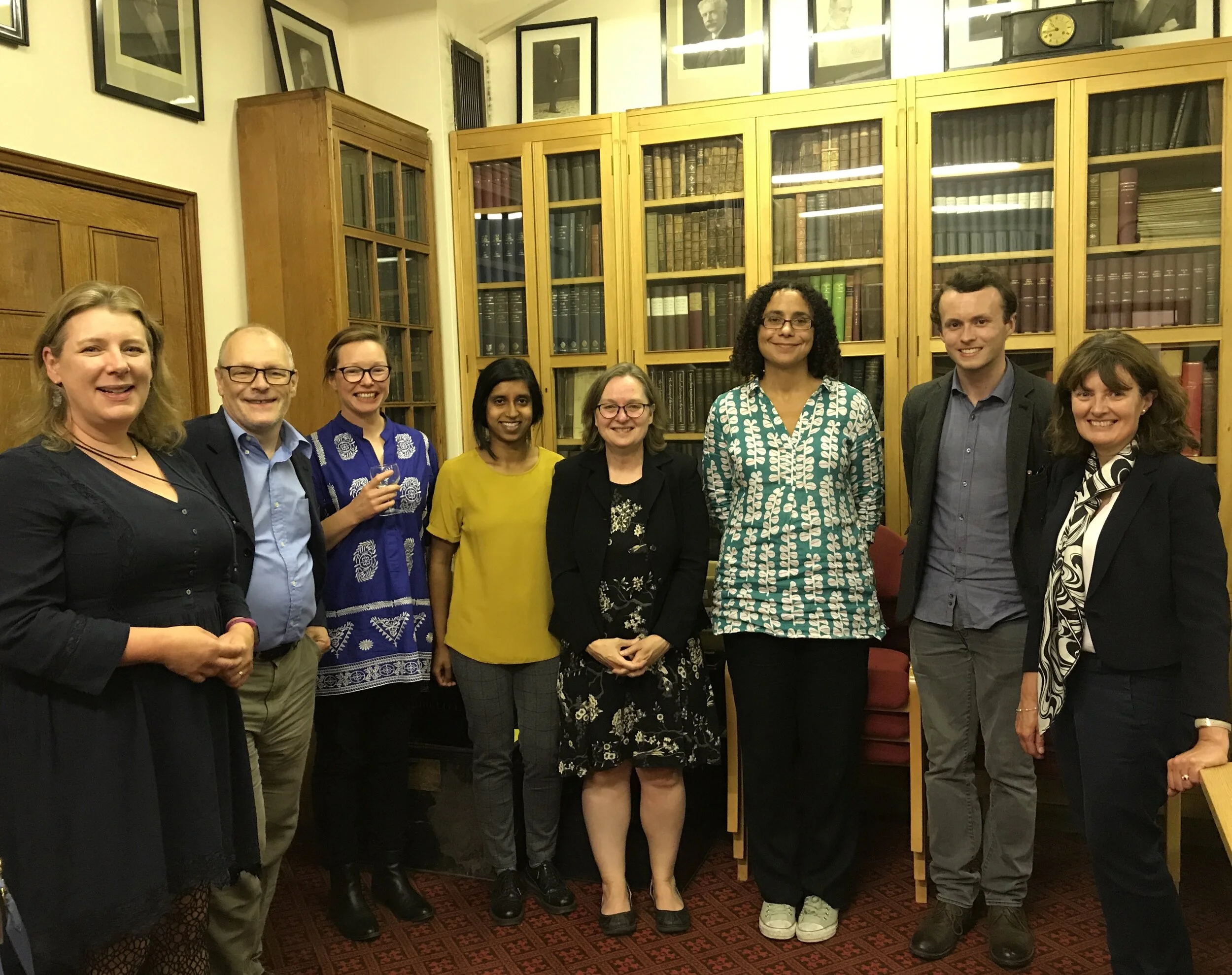 L-R: Prof Grace Lees-Maffei and Prof Jonathan Morris (Hertfordshire), Dr Victoria Leonard (Royal Holloway), Dr Shahmima Ahktar (Past and Present Fellow, Royal Historical Society), Prof Margot Finn (UCL), Prof Katherine Harloe (Reading), Edwin Rose (University of Cambridge), Dr Clare Taylor (Open University). Photograph by Council Member Dr Oleg Benesch (Senior Lecturer in East Asian History, University of York).