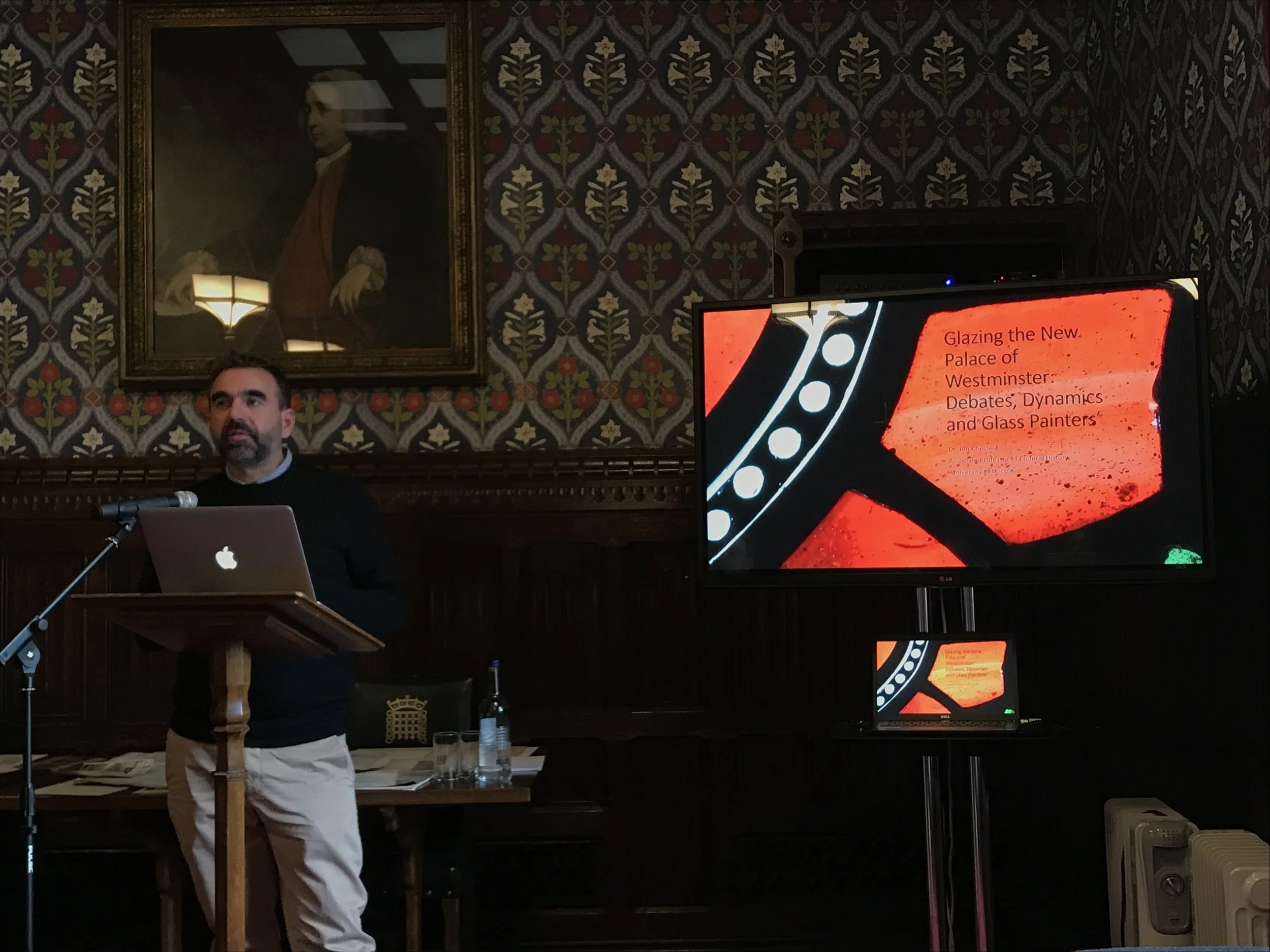 Dr Jim Cheshire (University of Lincoln) speaking about stained glass at the Palace of Westminster