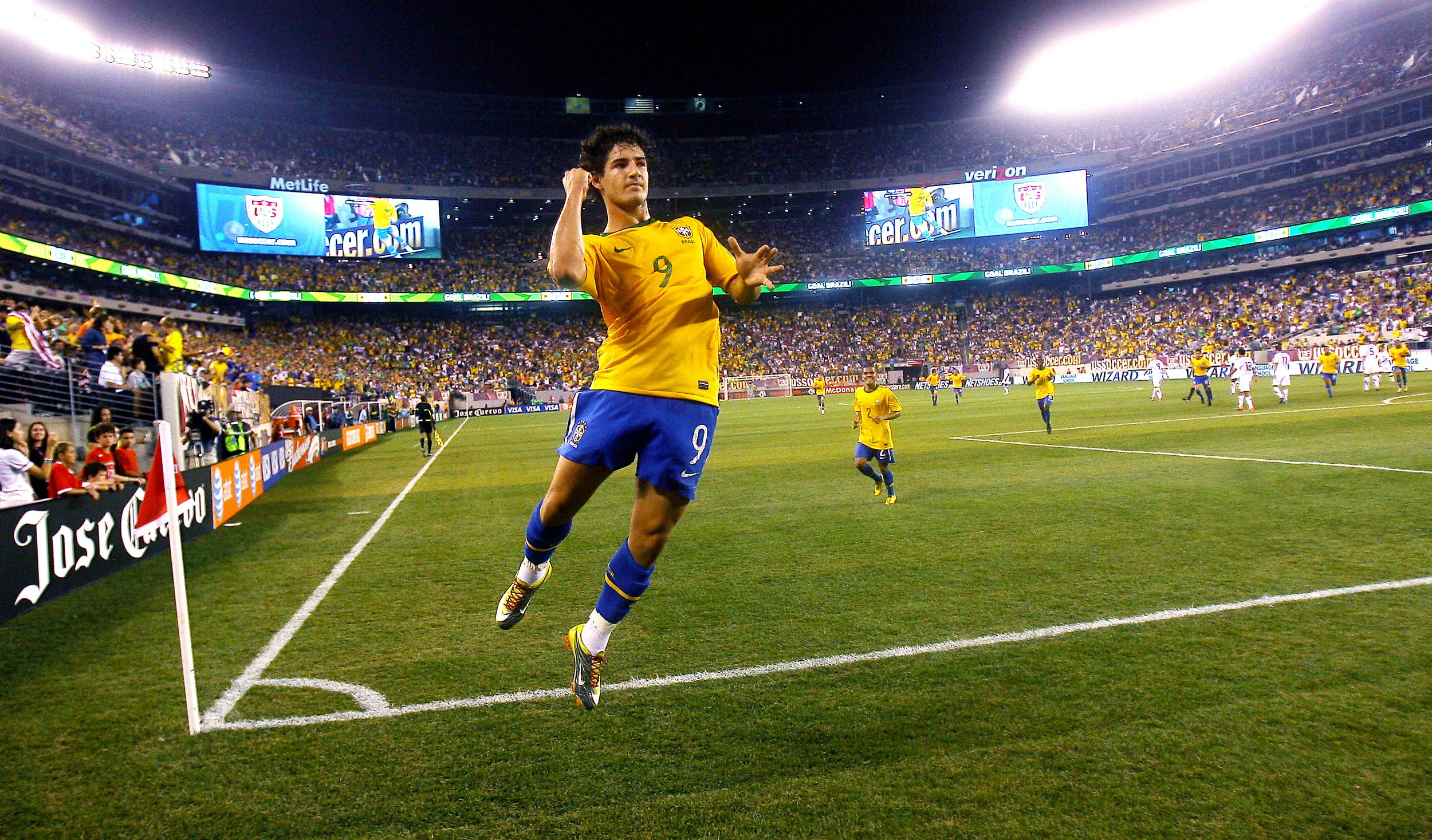 Pato, a striker for Brazil celebrates his first ever goal for the Brazilian National team at New Meadowlands Stadium. East Rutherford, NJ
