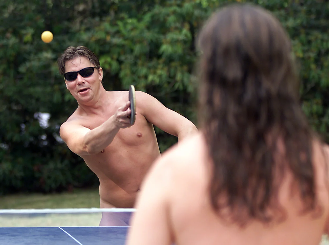 Naturists play nude ping pong at the Goodland Country Club and Spa. Mt Olive, NJ
