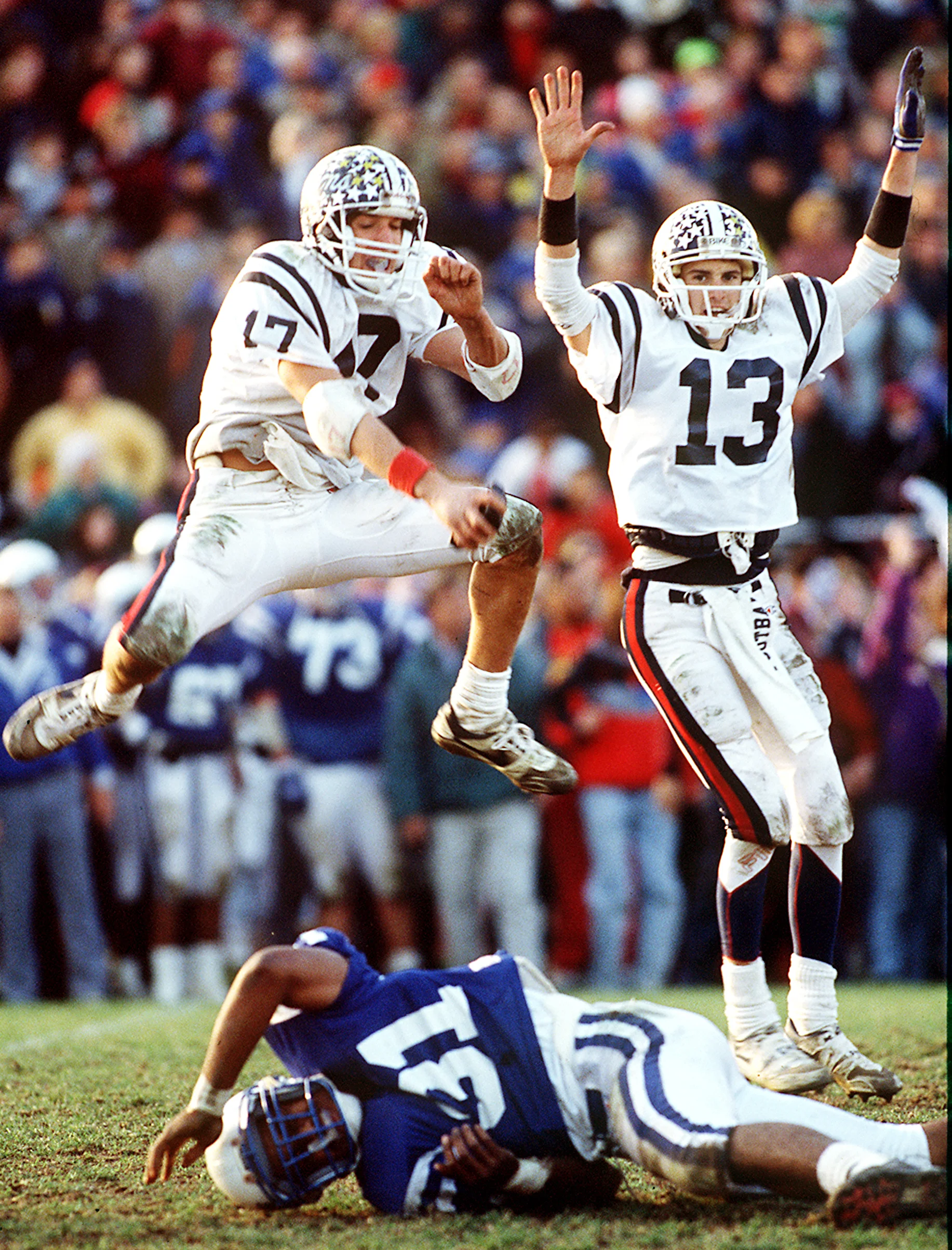 Randolph players celebrate 37 yrd FG with 1 second on the clock , beating a heavily favored Montclair in the state championship. Montclair, NJ