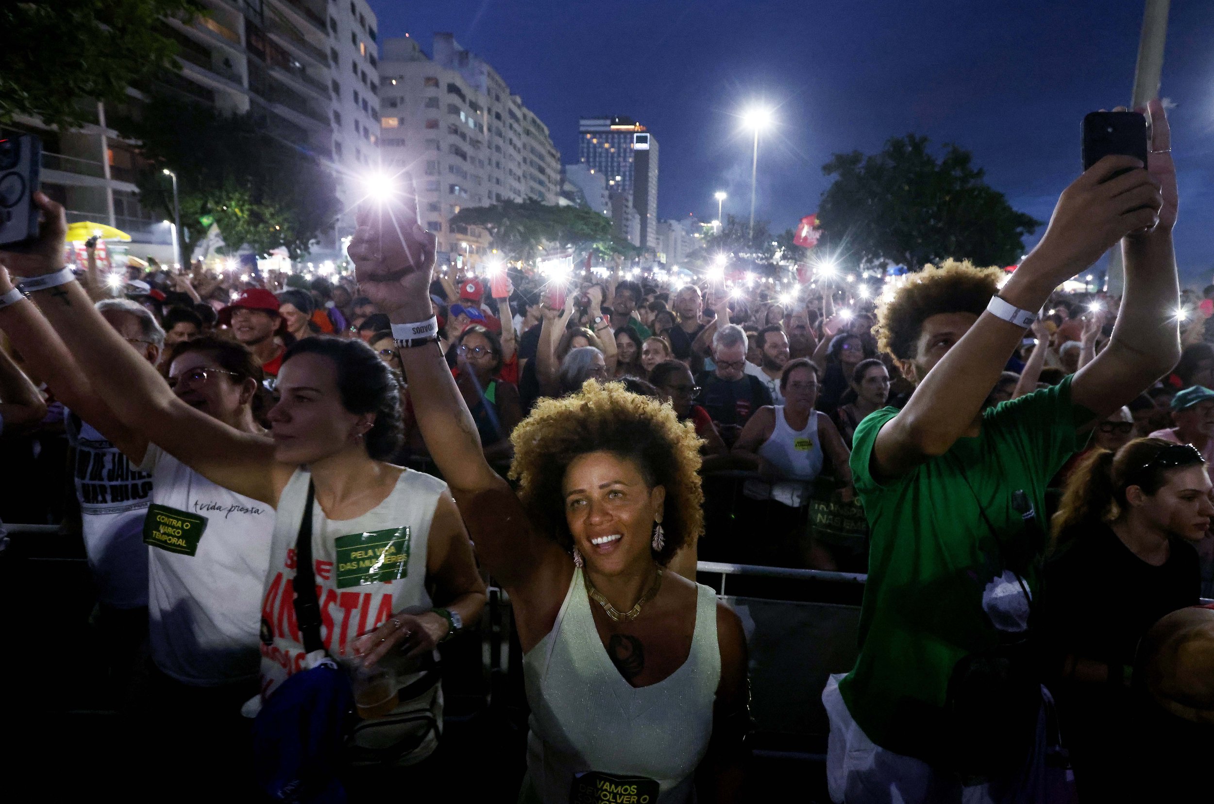 Thousands of protesters filled Copacabana during Brazil’s nationwide ‘No Amnesty’ demonstrations, calling for full accountability for those involved in the January 8 attacks.