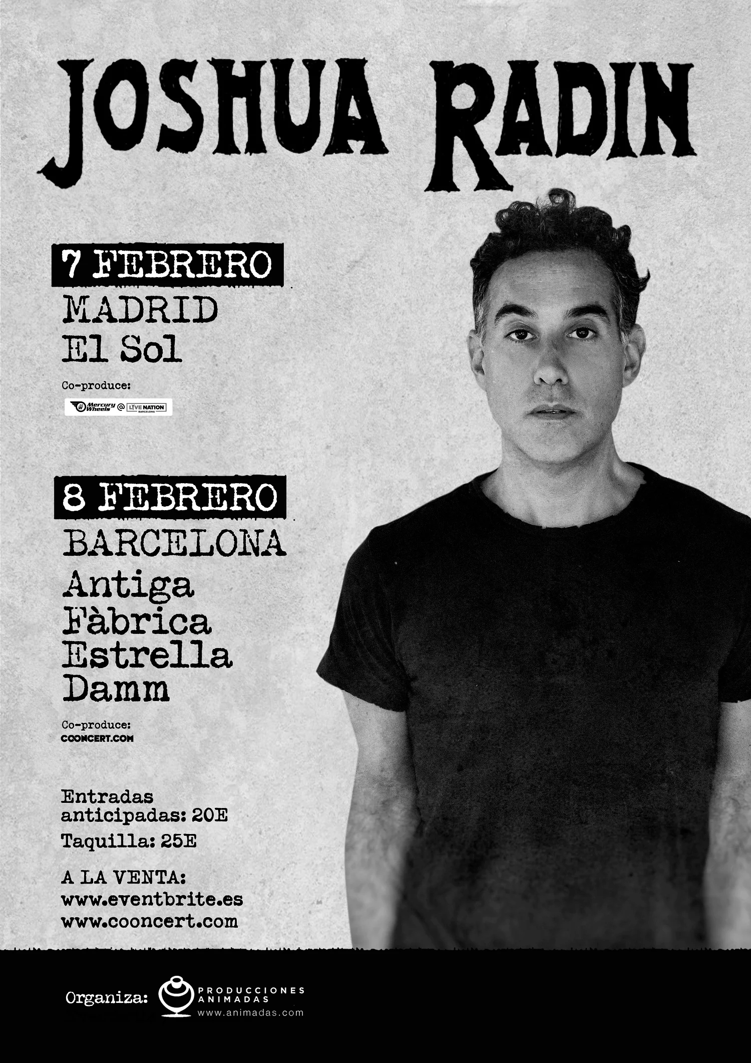 MERCURY WHEELS Y PRODUCCIONES ANIMADAS PRESENTAN A JOSHUA RADIN EN MADRID EN 2020