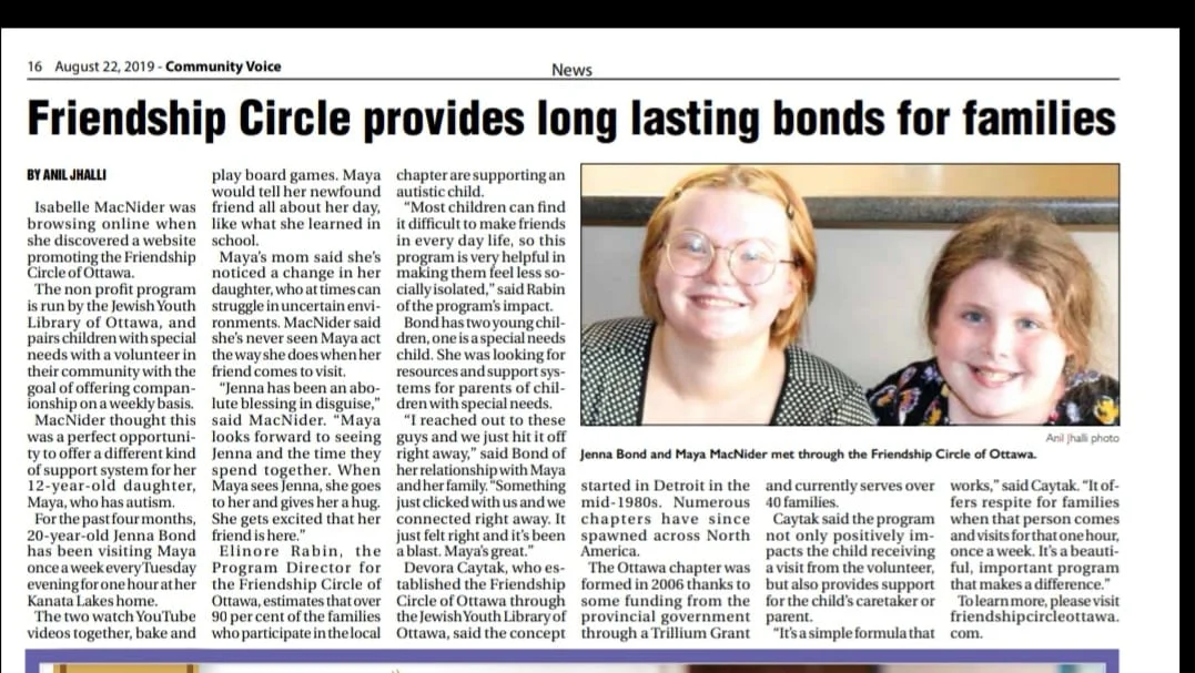 Friendship Circle is in the news! Thank you, Community Voice, for featuring a story about Jenna and Maya’s friendship and the impact Friendship Circle has had on their lives.