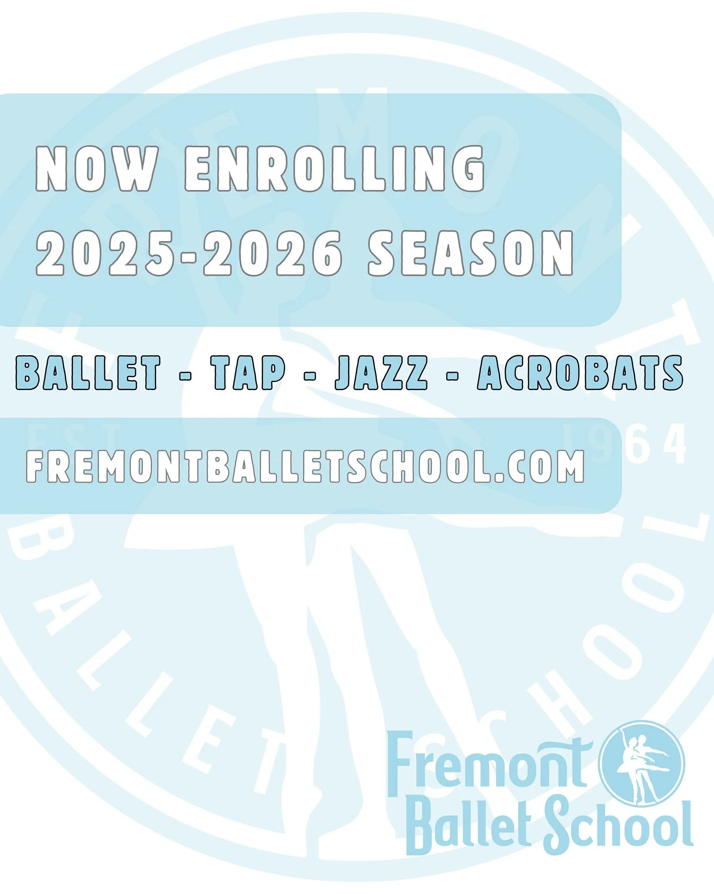 Join the tradition and excellence of the Fremont Ballet School for our 62nd season in our brand new location! Classes projected to start in our new space the week of October 1. We can&rsquo;t wait to dance with you! Visit our website to view the sche
