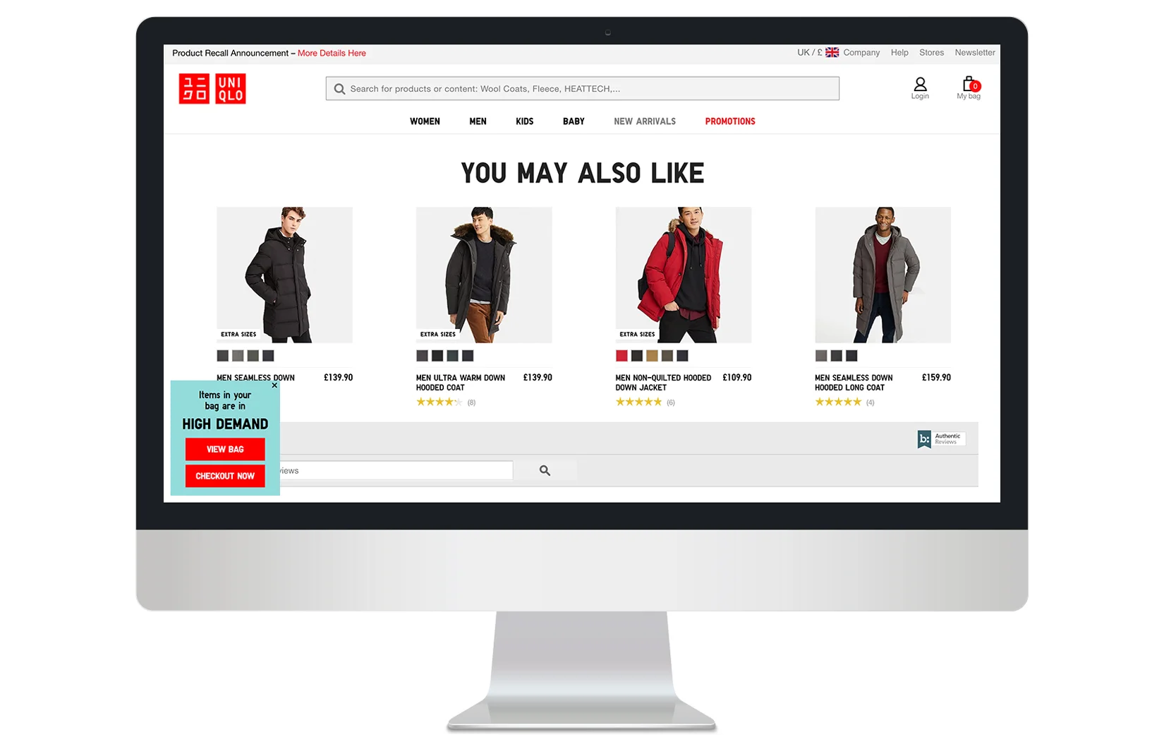 Items in cart corner tab on desktop