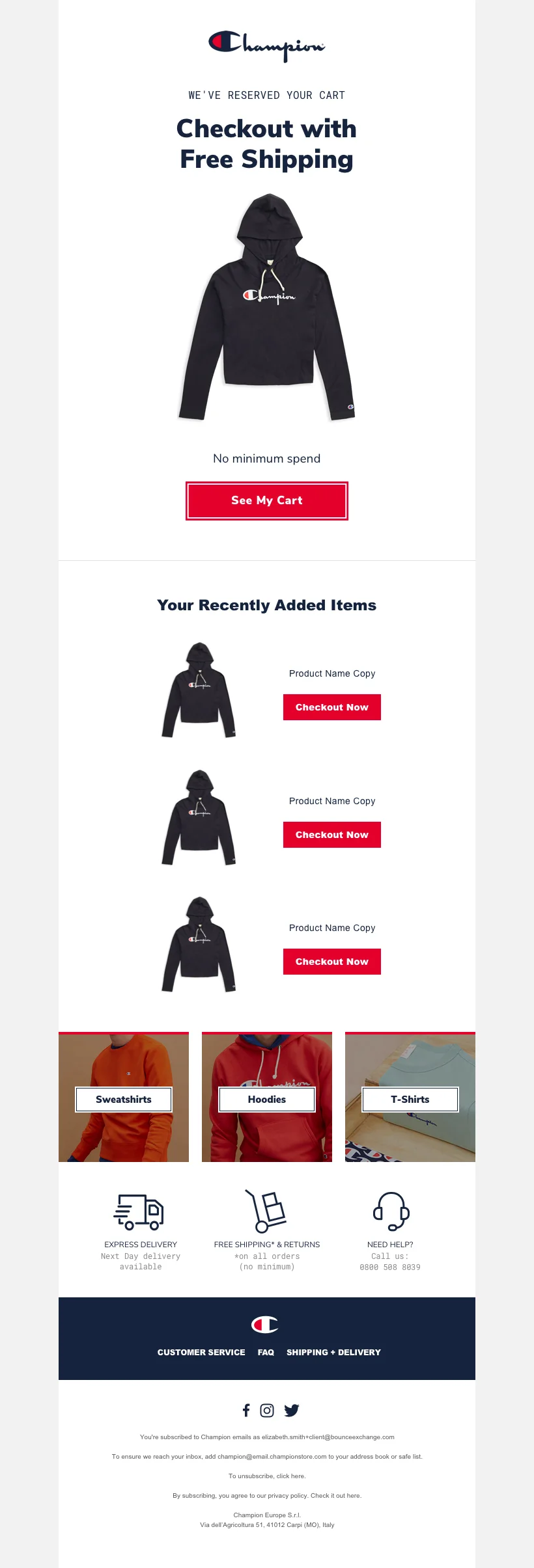 Cart abandonment email