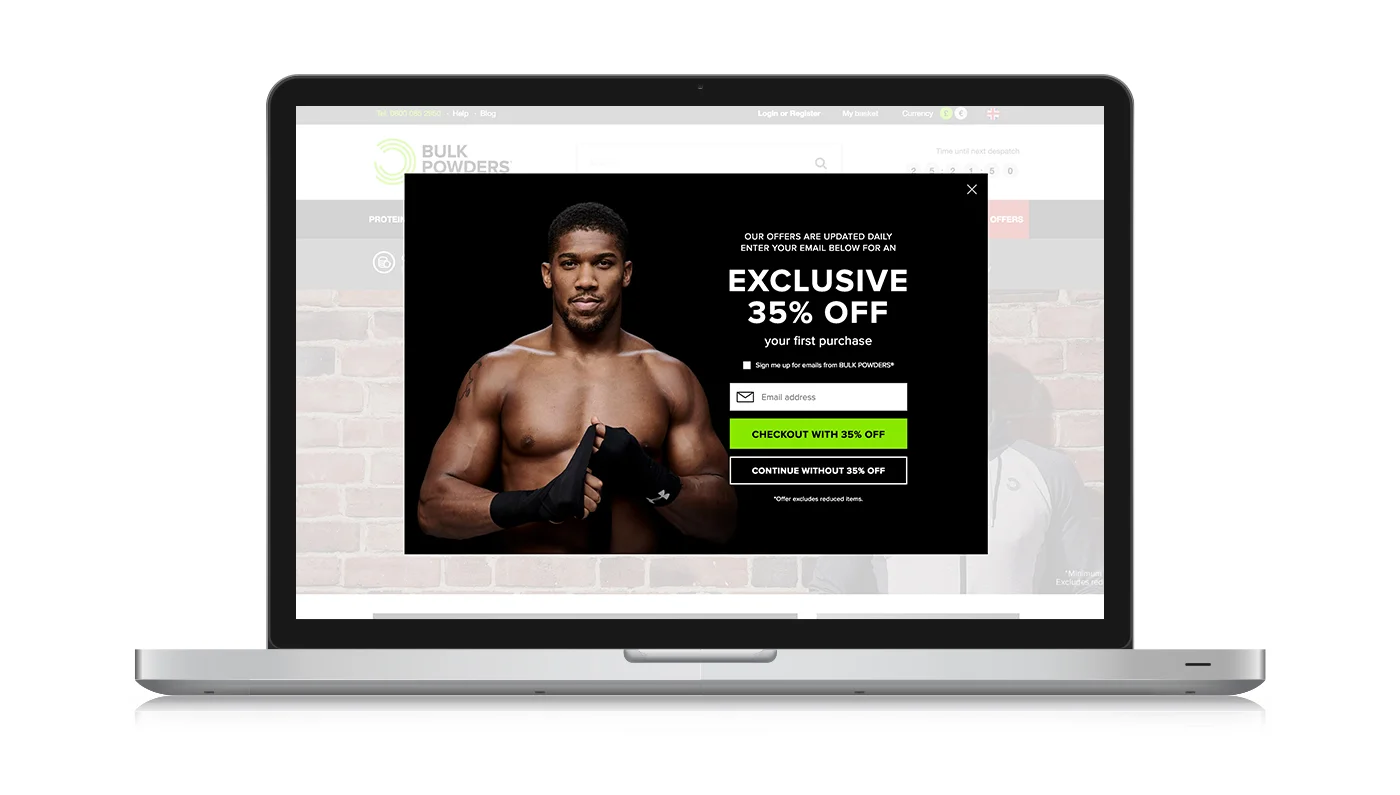 Exit email capture overlay (UK site)