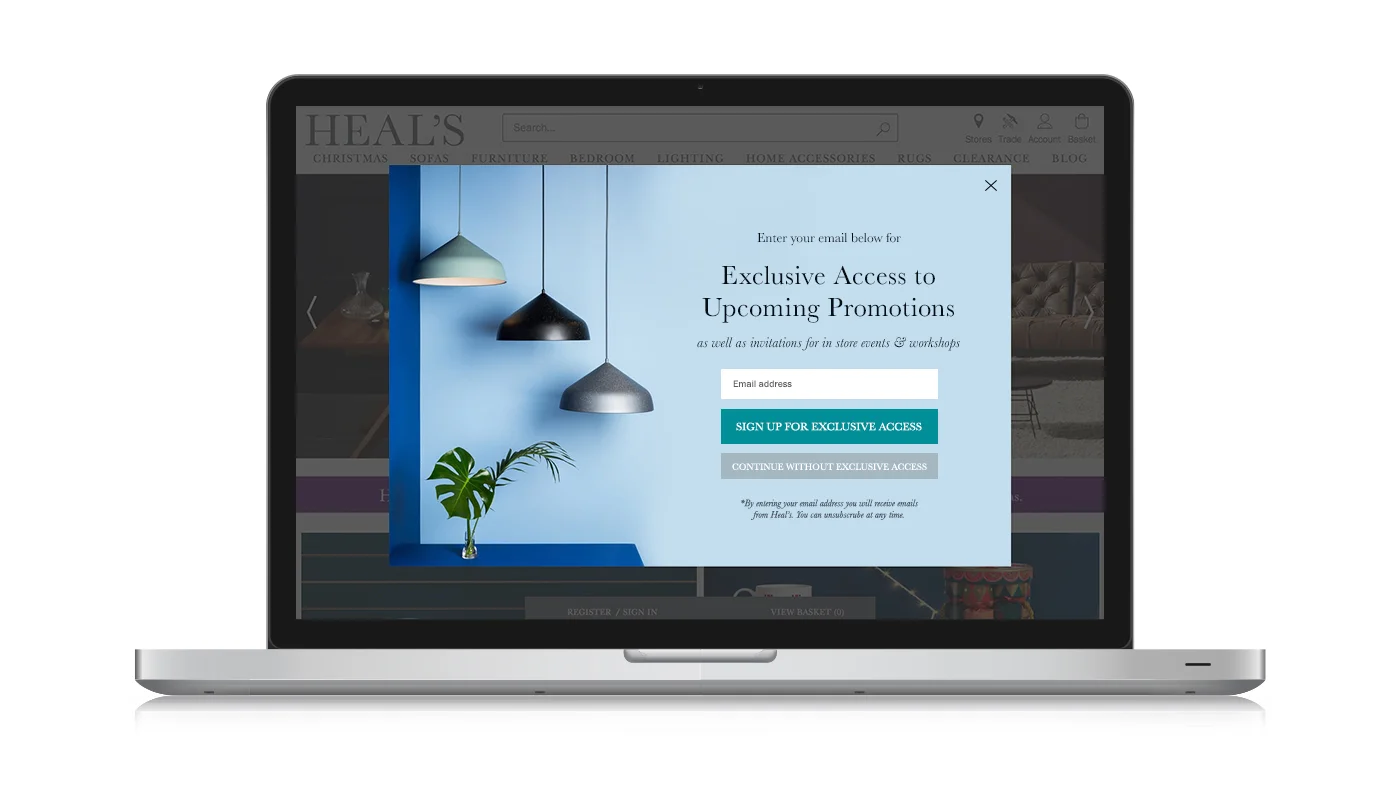 Entrance email capture overlay