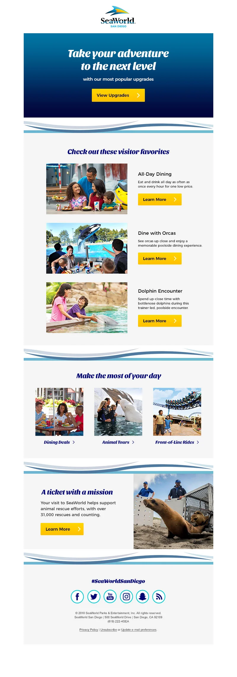 Post purchase upgrade email (SeaWorld San Diego)