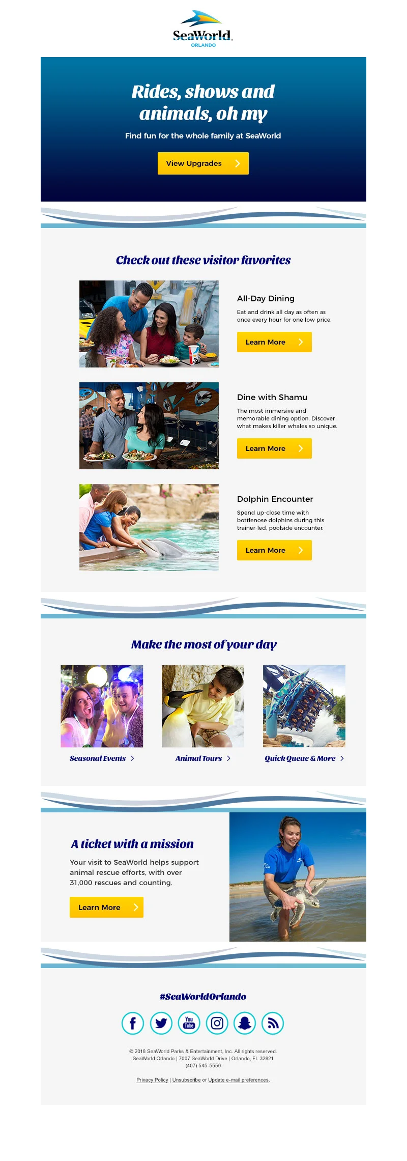 Post purchase upgrade email (SeaWorld Orlando)