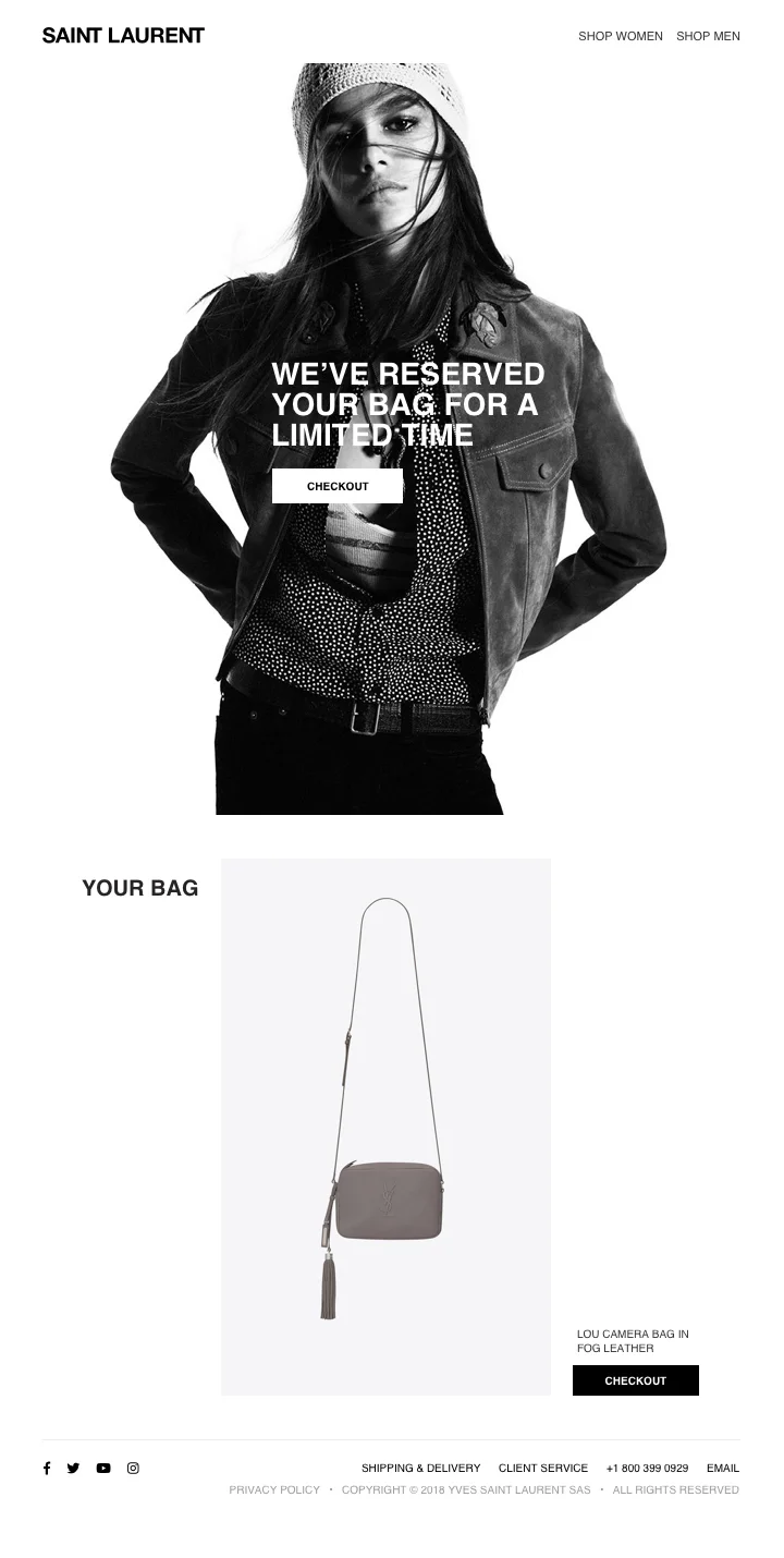 Initial product abandonment email mockup for pitch