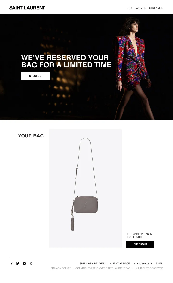 Initial product abandonment email mockup for pitch