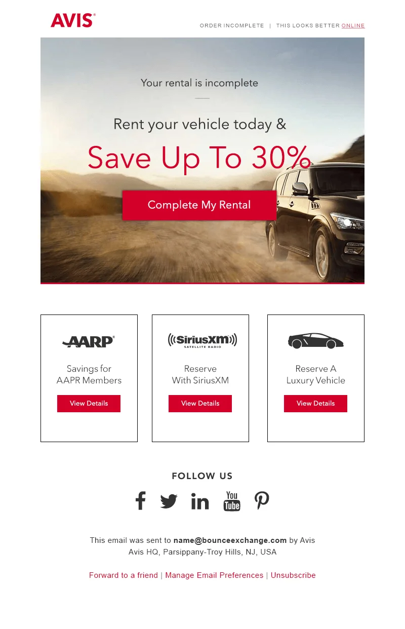 Avis - cart abandonment email