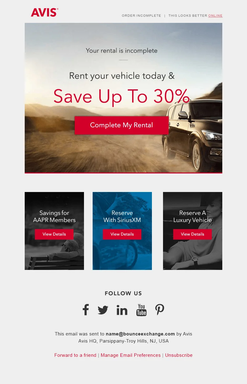 Avis - cart abandonment email