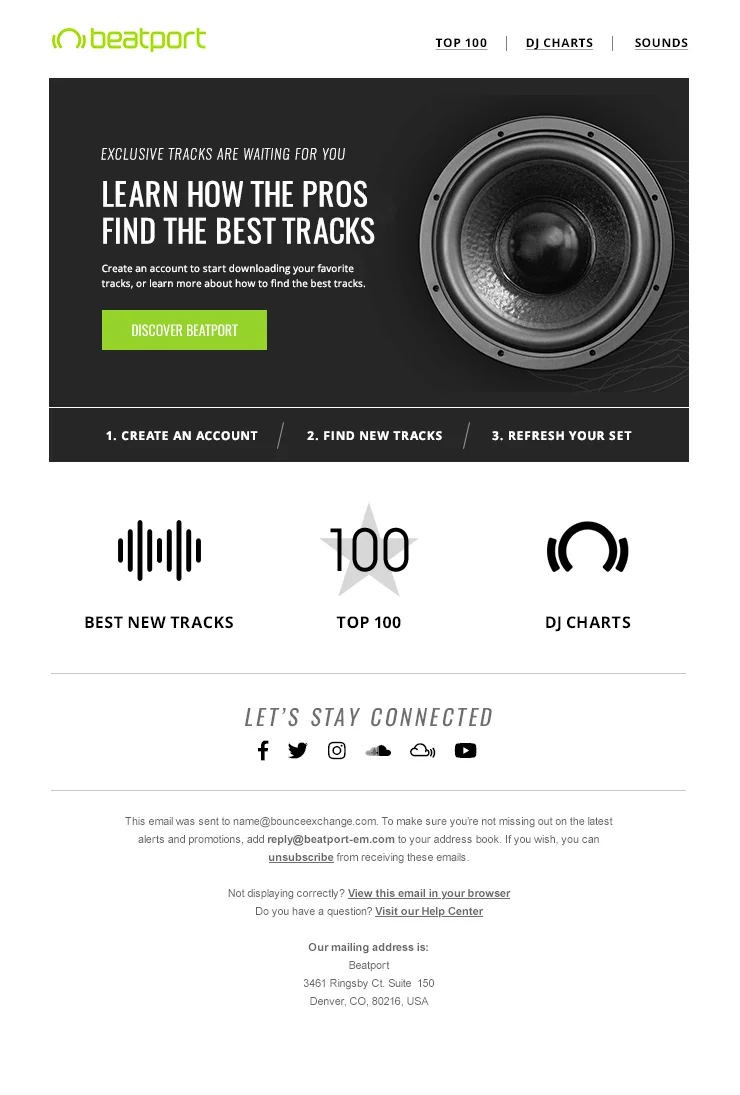 Beatport - behavioral welcome email