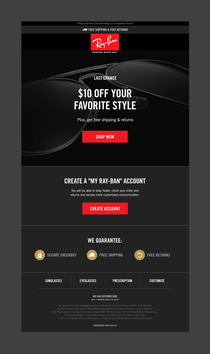 Ray-Ban - behavioral welcome email